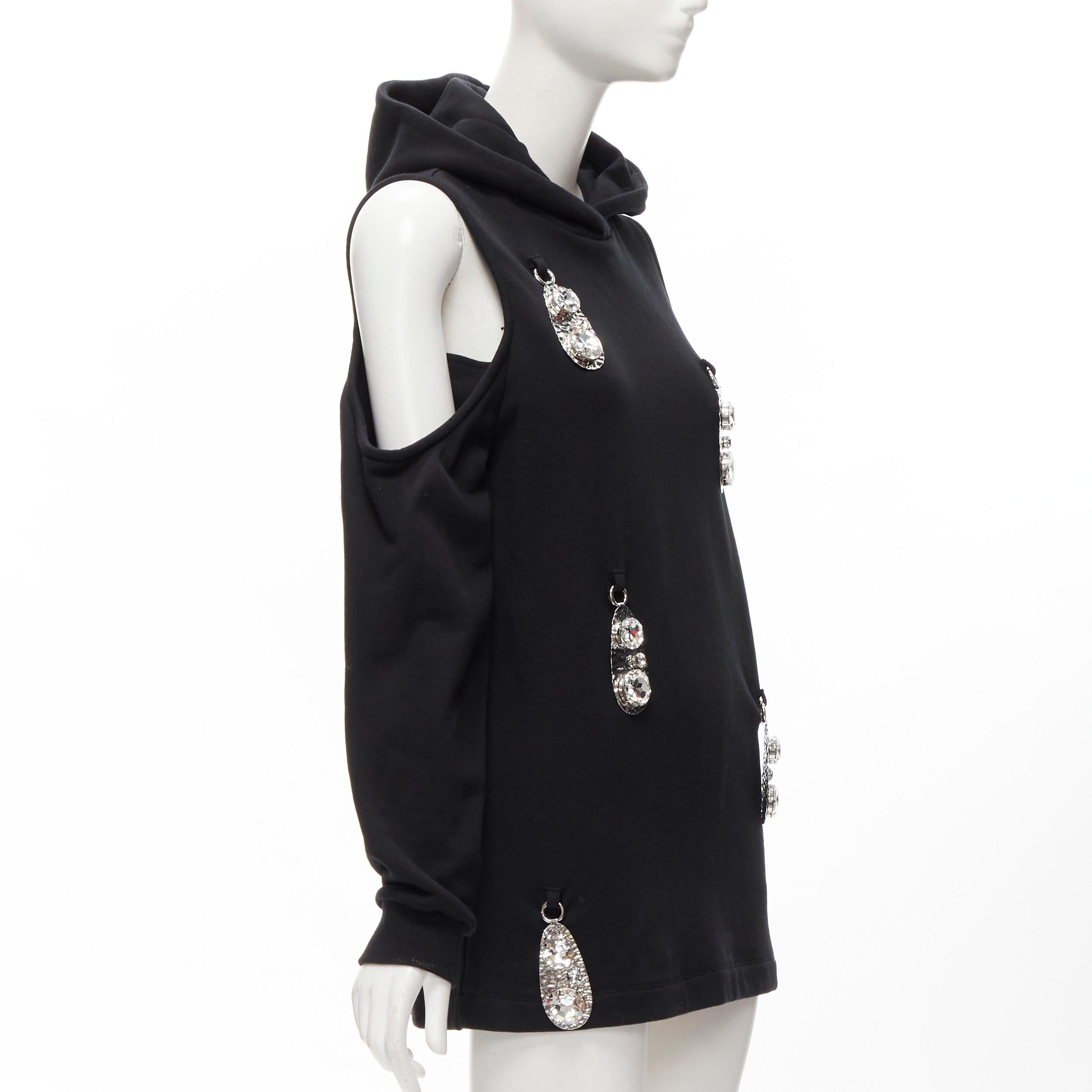 Black AREA crystal hammered pendant black cold shoulder hoodie XS For Sale