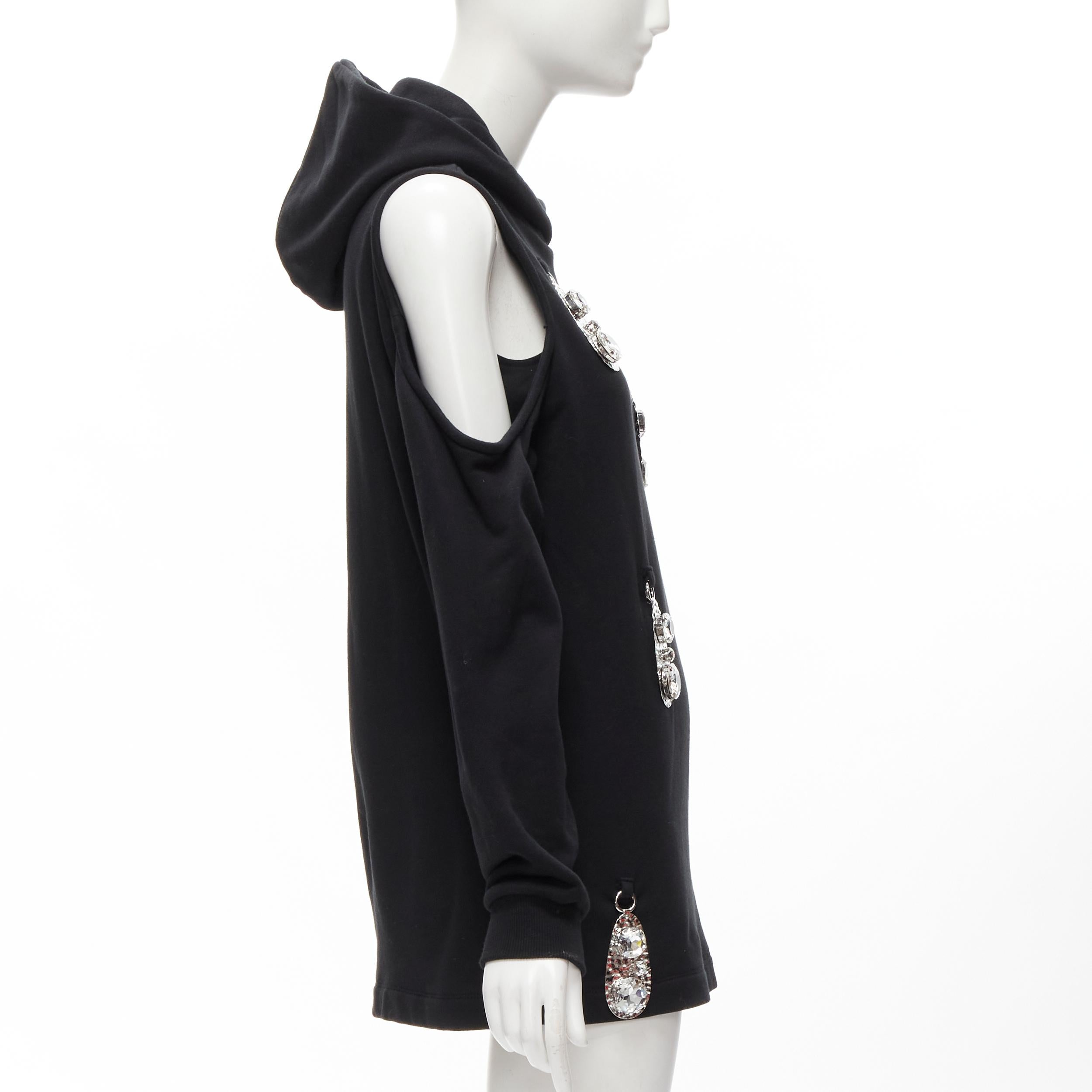 AREA crystal hammered pendant black cold shoulder hoodie XS In Excellent Condition For Sale In Hong Kong, NT