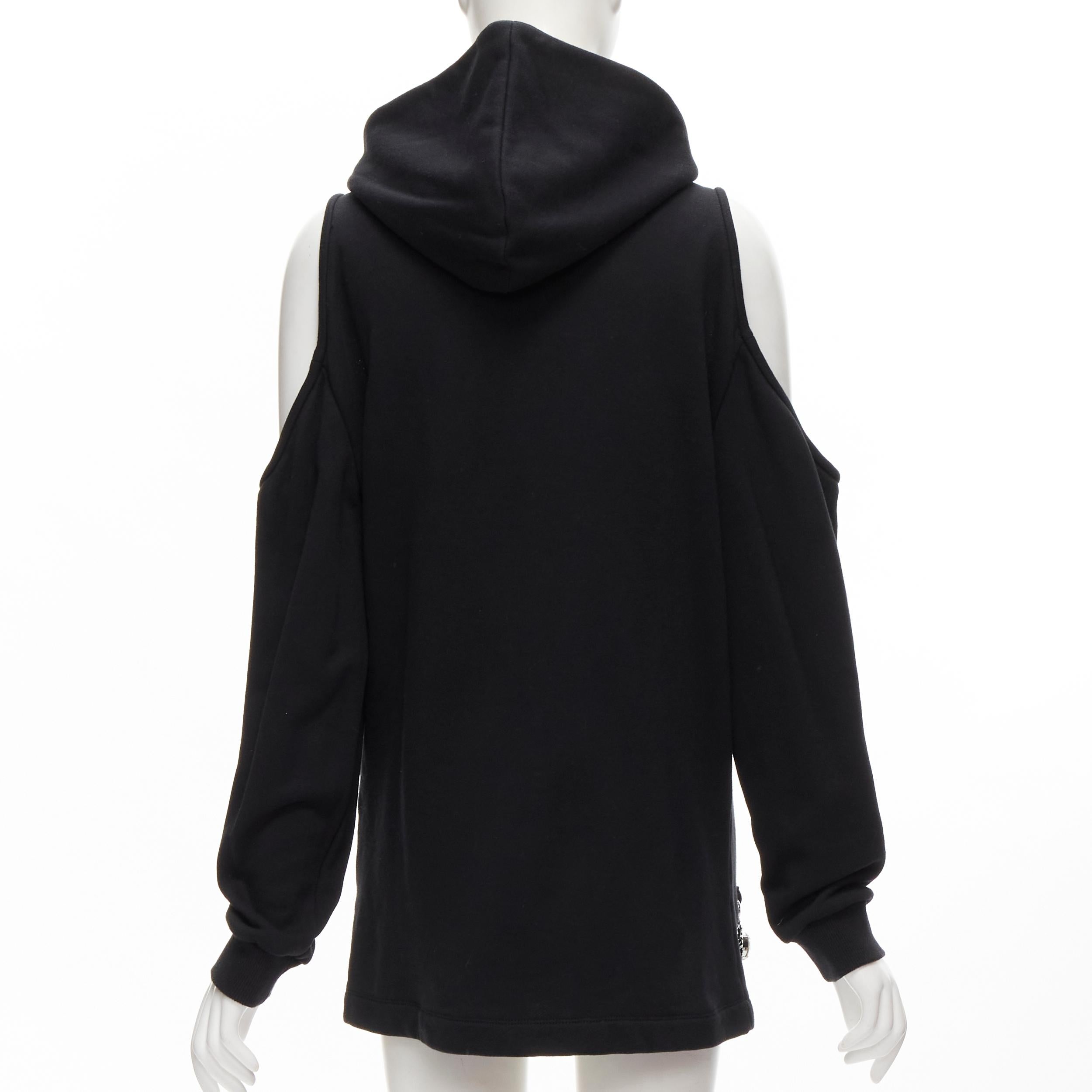 Women's AREA crystal hammered pendant black cold shoulder hoodie XS For Sale