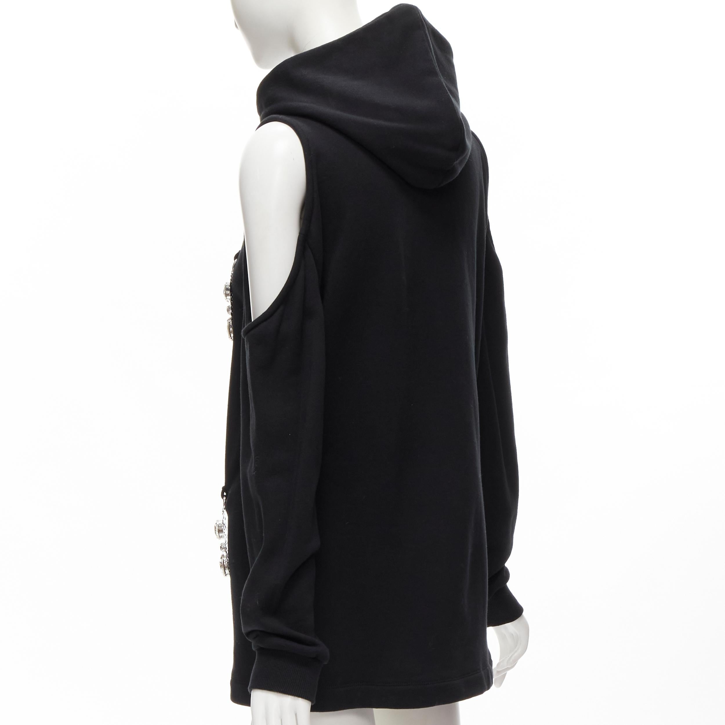 AREA crystal hammered pendant black cold shoulder hoodie XS For Sale 1