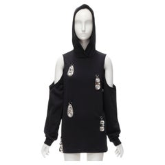 AREA crystal hammered pendant nero cold shoulder hoodie XS