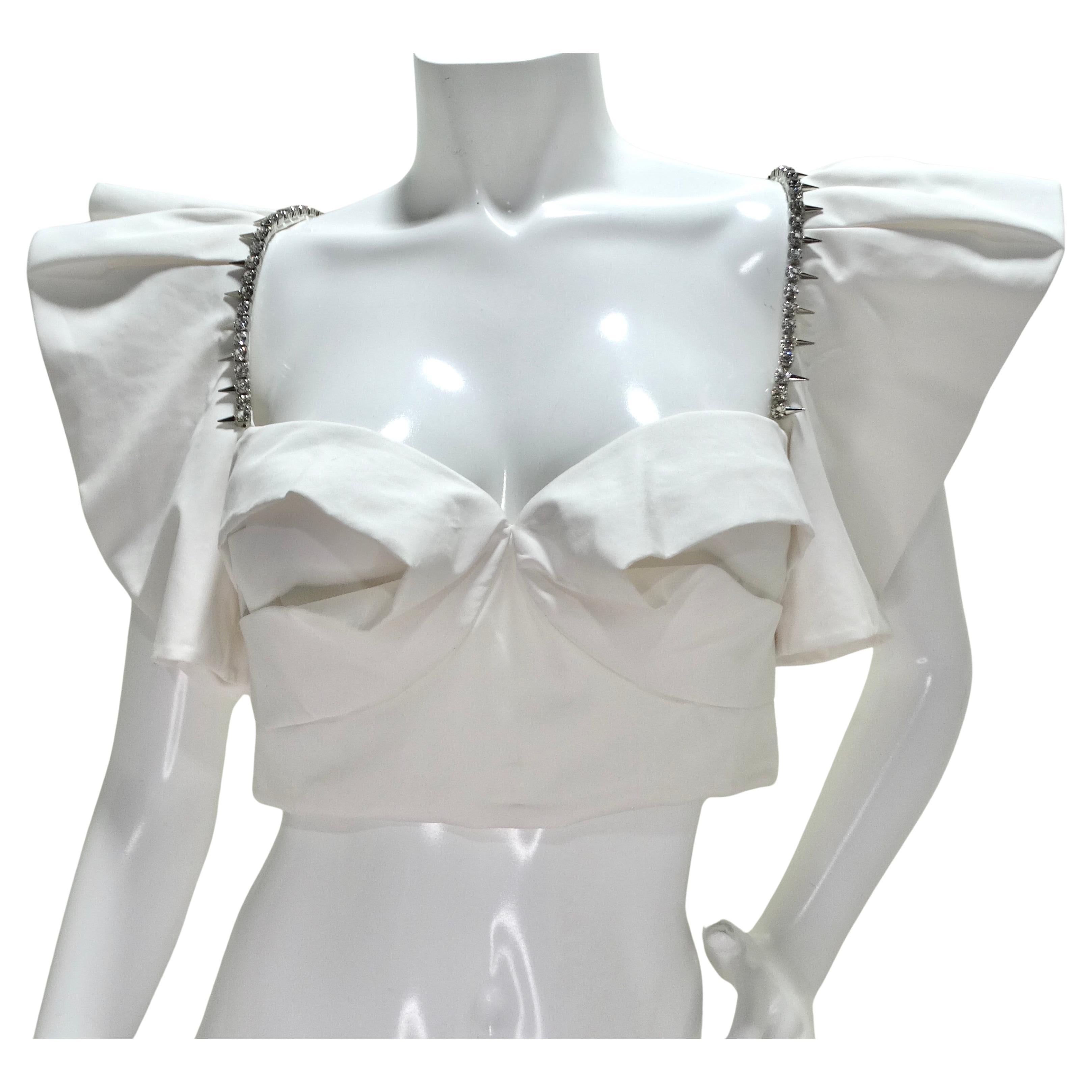 Area Crystal-Trim Ruffle Crop Bustier Top For Sale