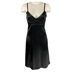 AREA Estimated Size 4 Black Satin Spaghetti Straps Slip Dress