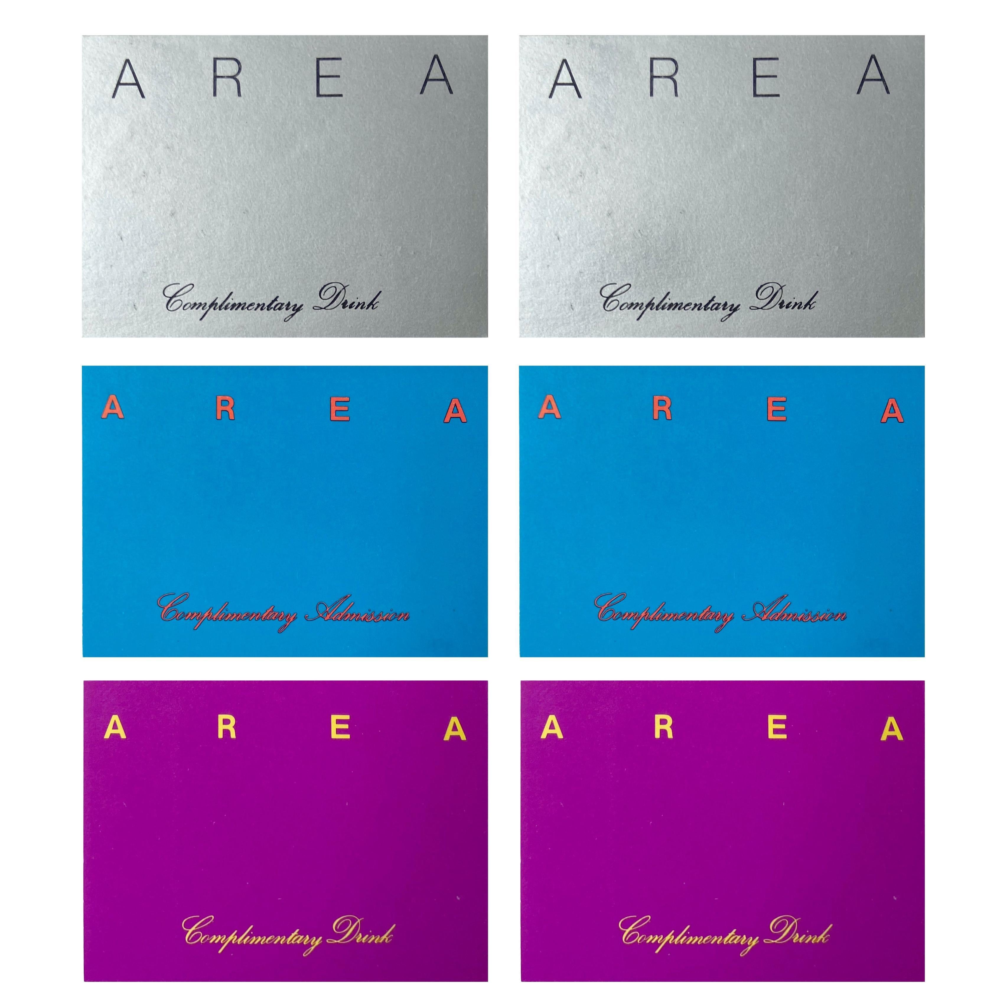 Area Nightclub New York: a set of 6 original drink tickets circa 1984