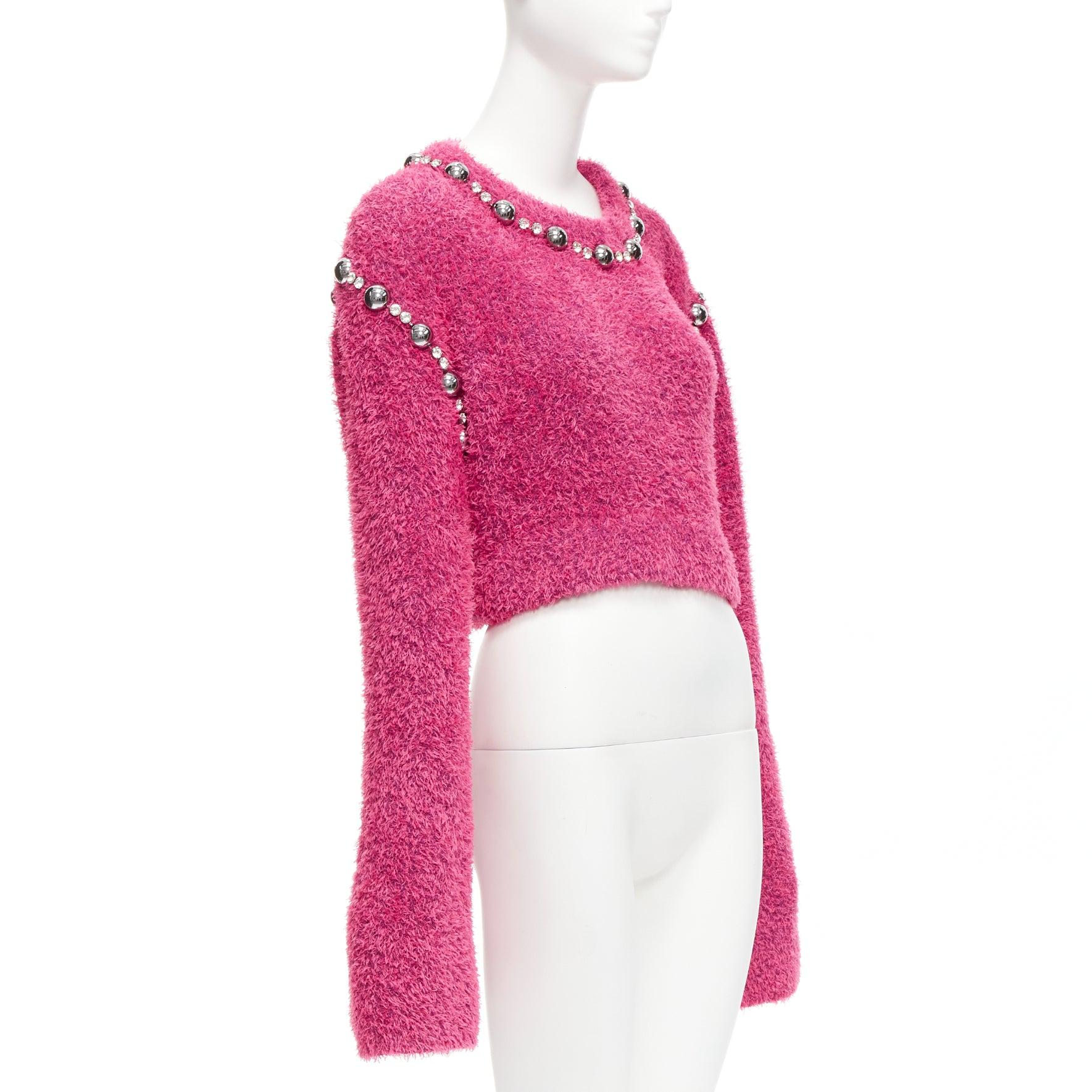 AREA pink cotton fluffy knit dome stud extra long sleeve sweater XS In Excellent Condition For Sale In Hong Kong, NT