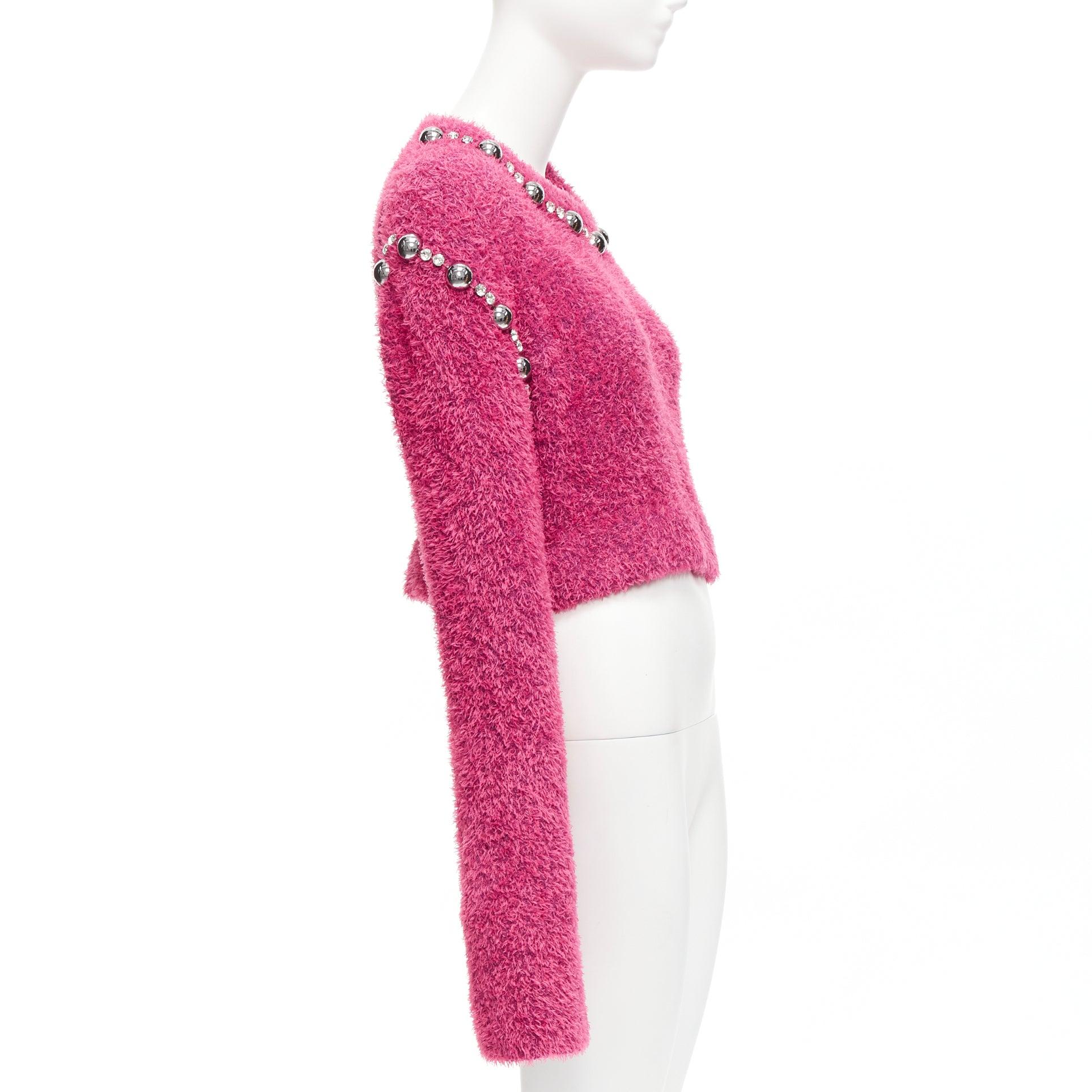 Women's AREA pink cotton fluffy knit dome stud extra long sleeve sweater XS For Sale