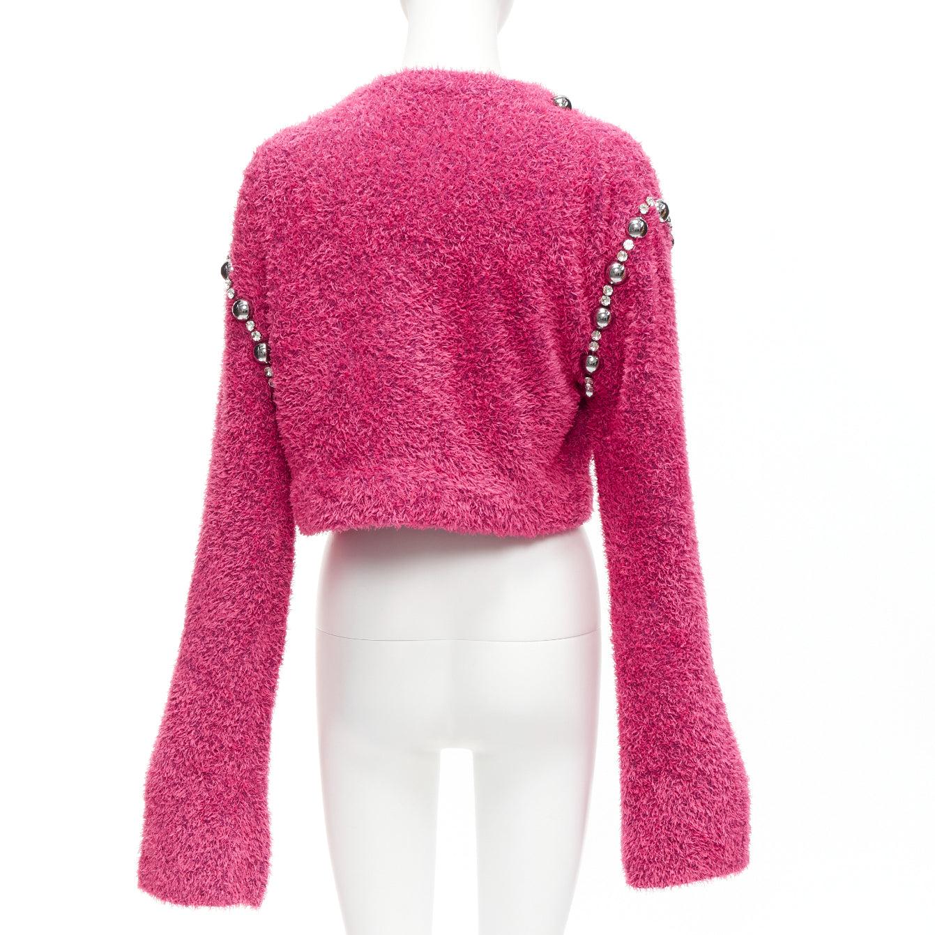 AREA rosa Baumwolle flauschig stricken Kuppel Stud extra lange Ärmel Pullover XS im Angebot 1