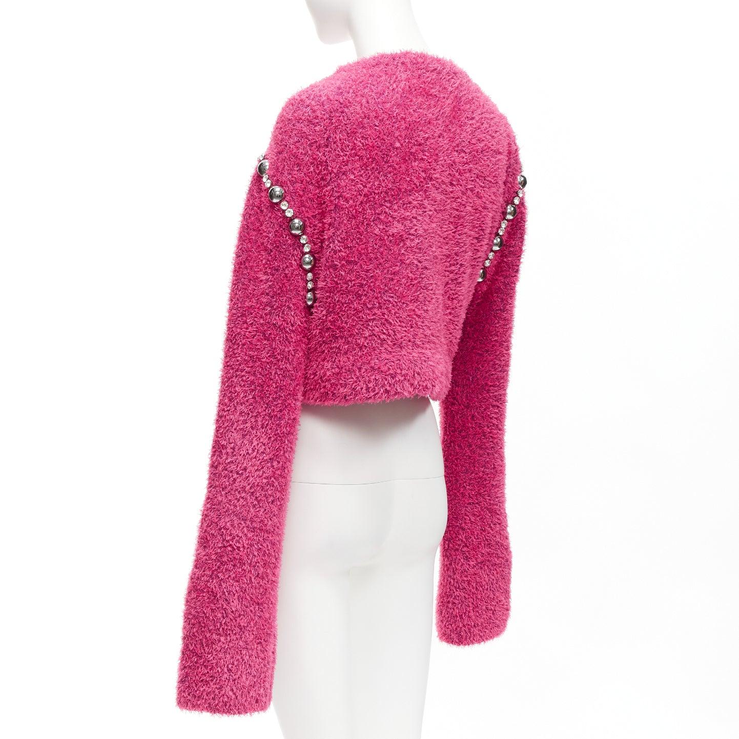 AREA pink cotton fluffy knit dome stud extra long sleeve sweater XS For Sale 2