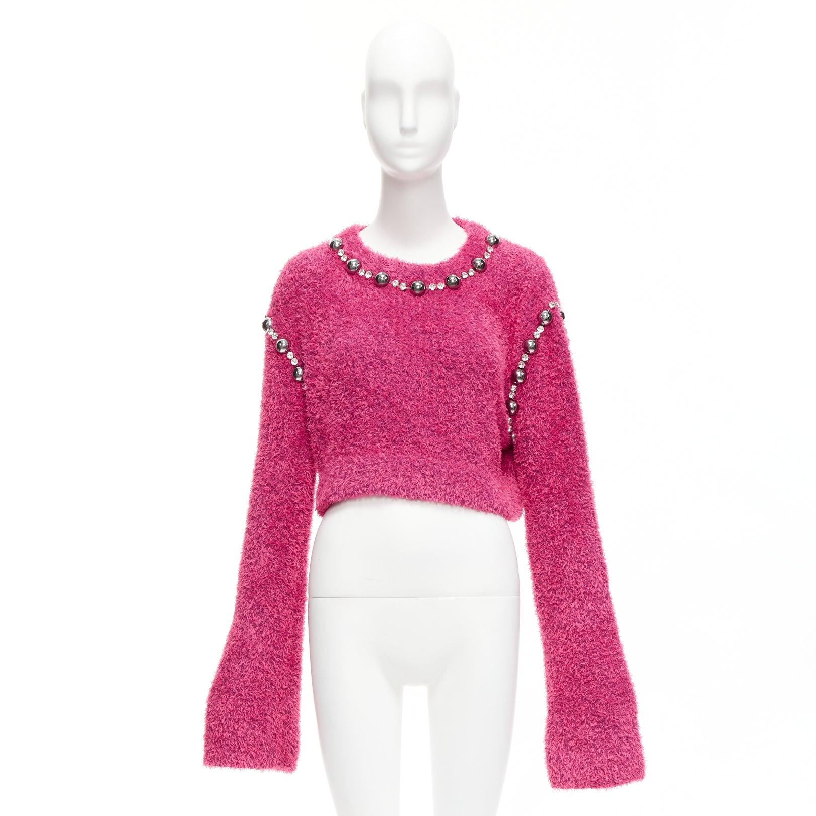 AREA rosa Baumwolle flauschig stricken Kuppel Stud extra lange Ärmel Pullover XS im Angebot 5