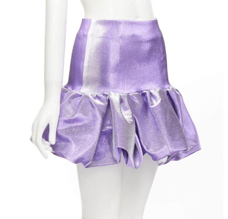 AREA purple metallic cotton blend high waisted puff short short skirt XS In Excellent Condition For Sale In Hong Kong, NT