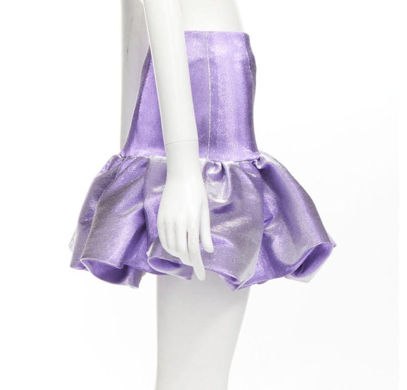 Women's AREA purple metallic cotton blend high waisted puff short short skirt XS