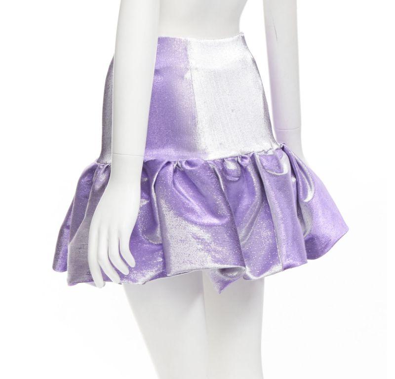AREA purple metallic cotton blend high waisted puff short short skirt XS For Sale 2