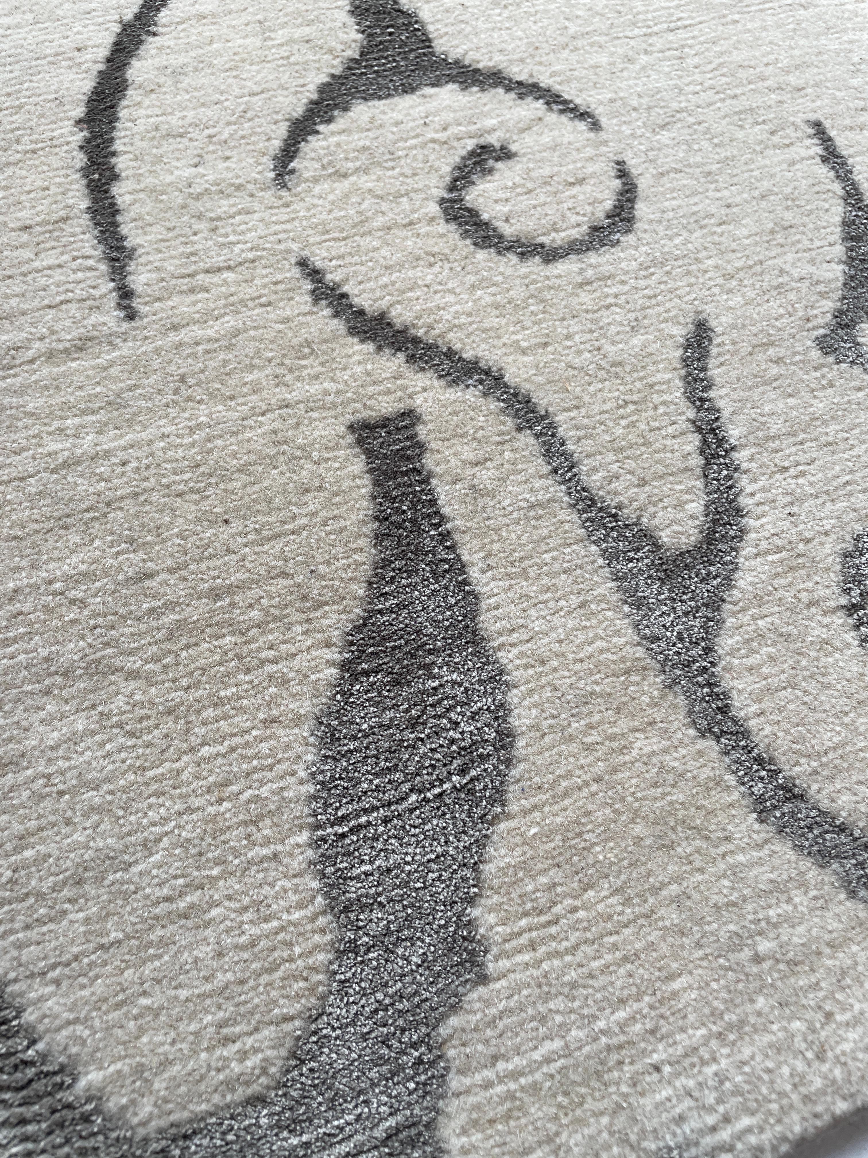 Area Rug Abstract Contemporary Ivory, Handmade of Silk, Wool 