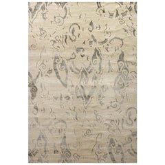 Area Rug Abstract Contemporary Ivory, Handmade of Silk, Wool "Poet"