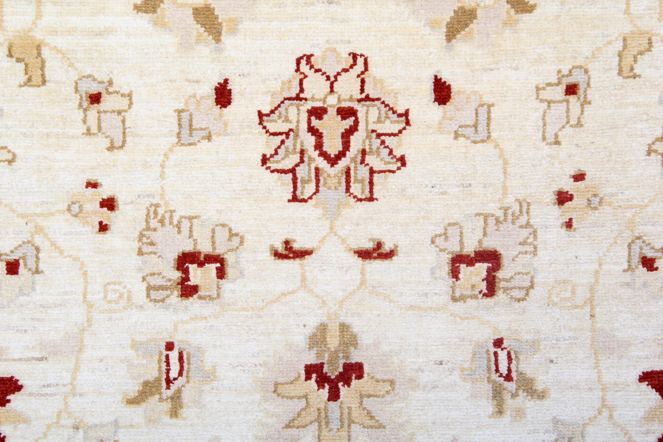Mid-Century Modern Area Rug, Handmade Carpet Cream Floral Rug Beige Brown Rugs for Sale For Sale