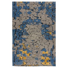 Alfombra en Azul Naranja Moderna Contemporánea, Hecha a Mano de Seda y Lana "Nomad"