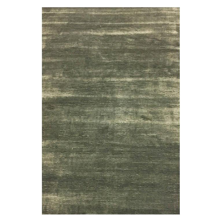 Area Rug in Olive Contemporary, Loom-knotted of Wool Viscose, "Fantasia" For Sale