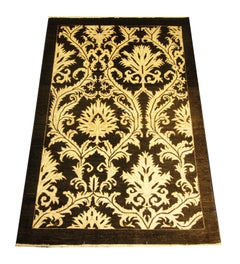 Area Rug, Turkish Oriental Carpet Damask Gold and Black Rug