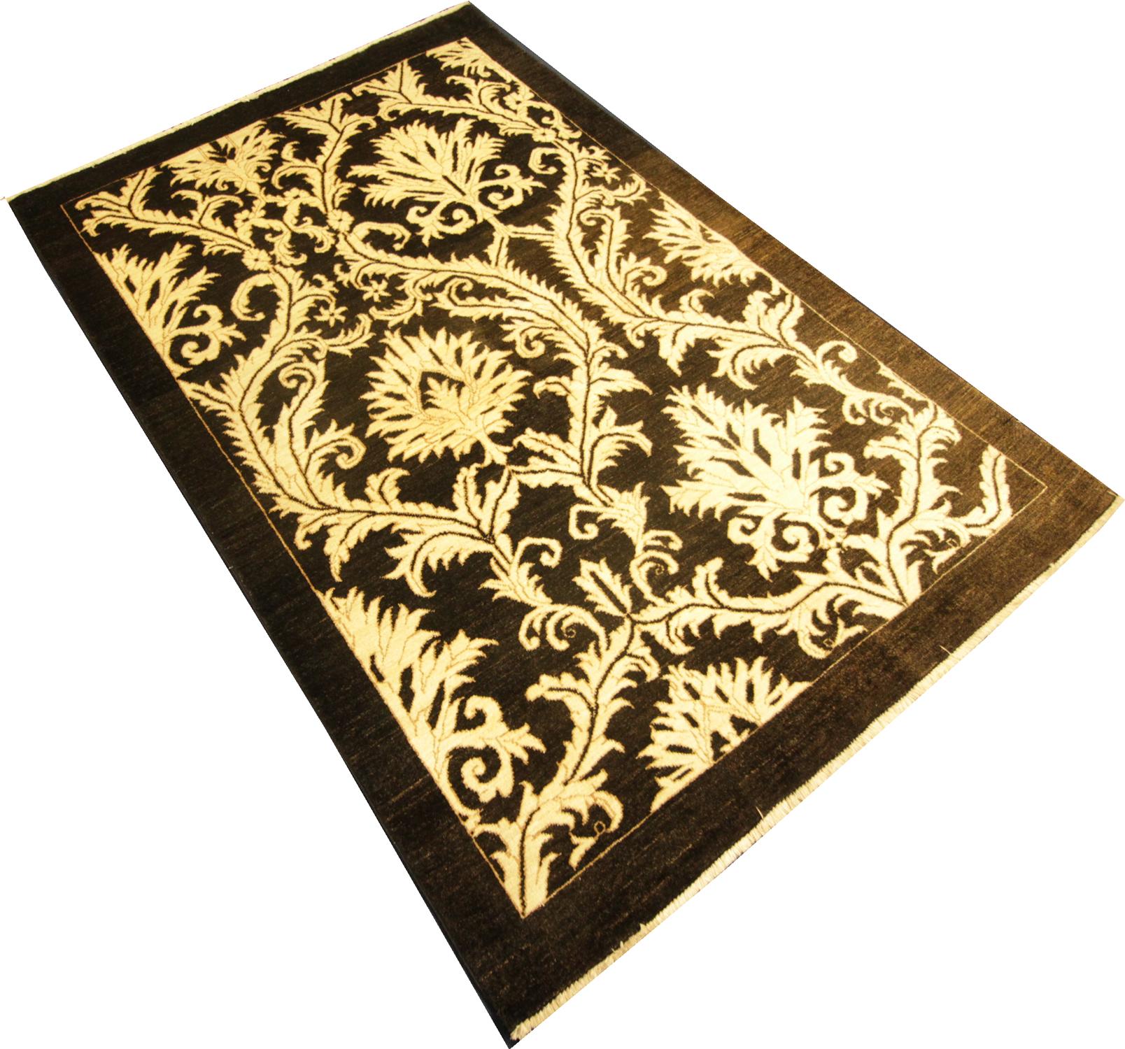 Teppich, türkischer orientalischer Teppich, Damast-Gold- und Schwarzteppich (Art nouveau) im Angebot