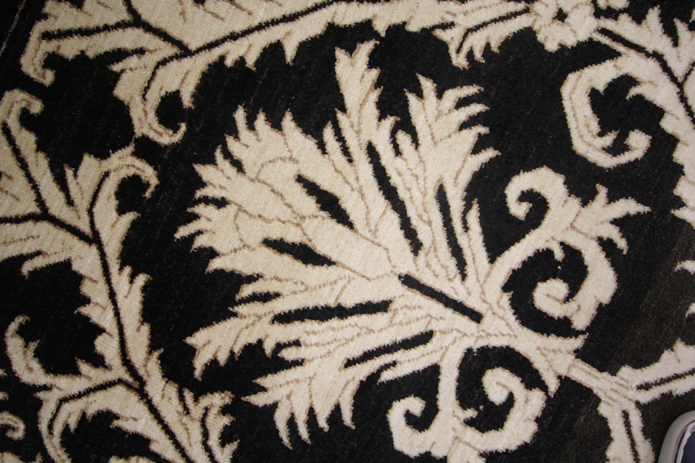 Art Nouveau Area Rug, Turkish Oriental Carpet Damask Gold and Black Rug For Sale