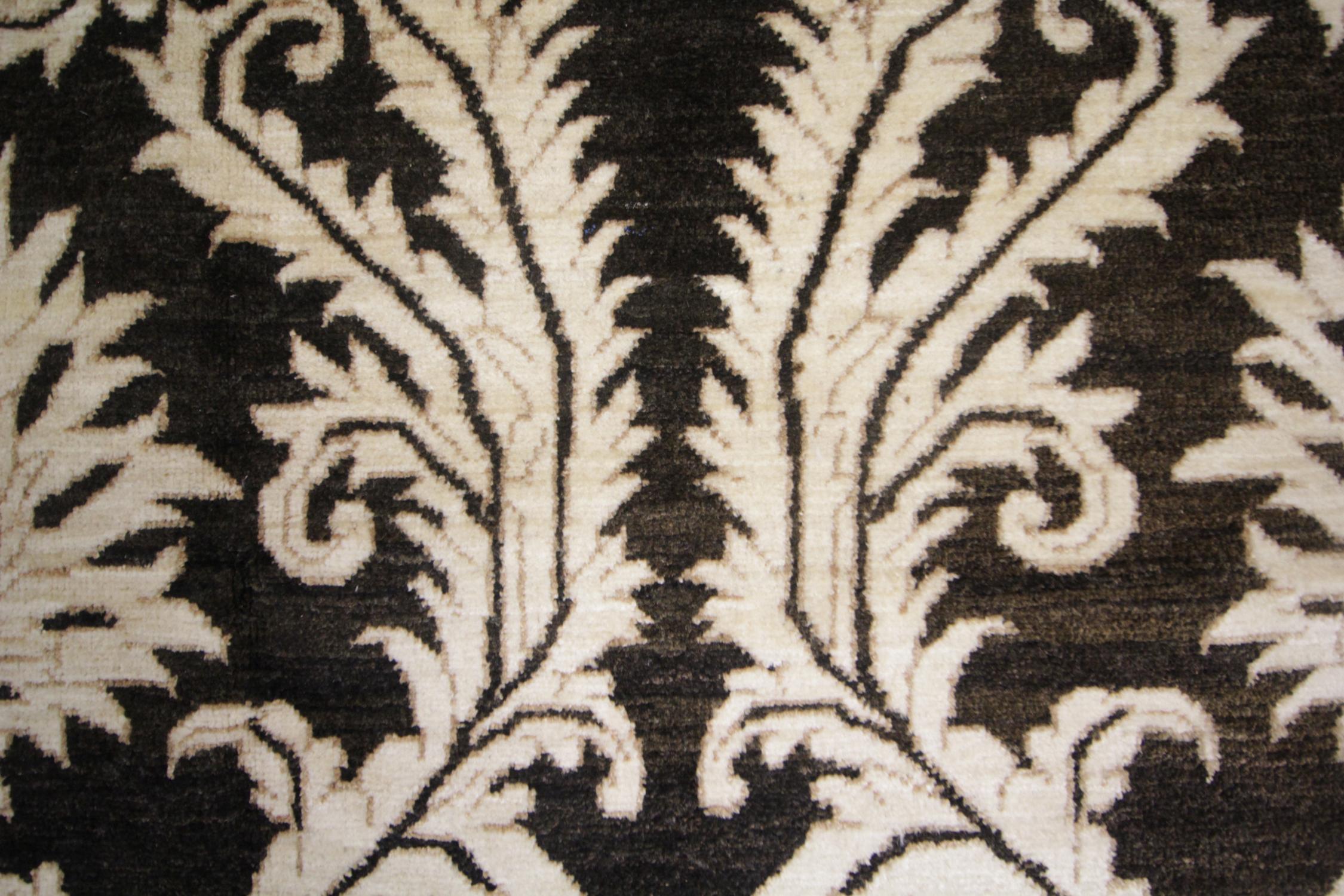 Woven Area Rug, Turkish Oriental Carpet Damask Gold and Black Rug For Sale