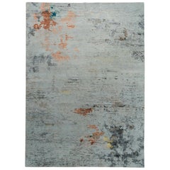 New Area Rug with Modern Watercolor Art Design Made of Fine Wool and Real Silk