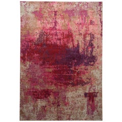 Area Rug with Modern Watercolor Art Design Made of Fine Wool and Real Silk