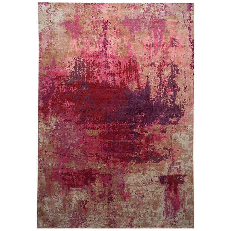 Area Rug with Modern Watercolor Art Design Made of Fine Wool and Real ...