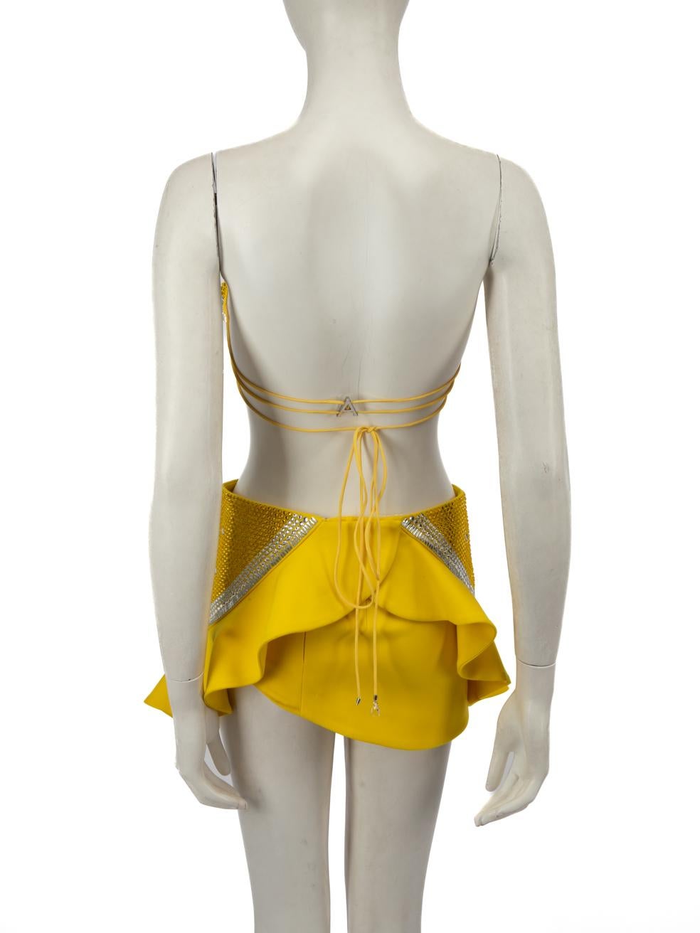 Gray Area Yellow Embellished Top & Mini Skirt Set Size XS