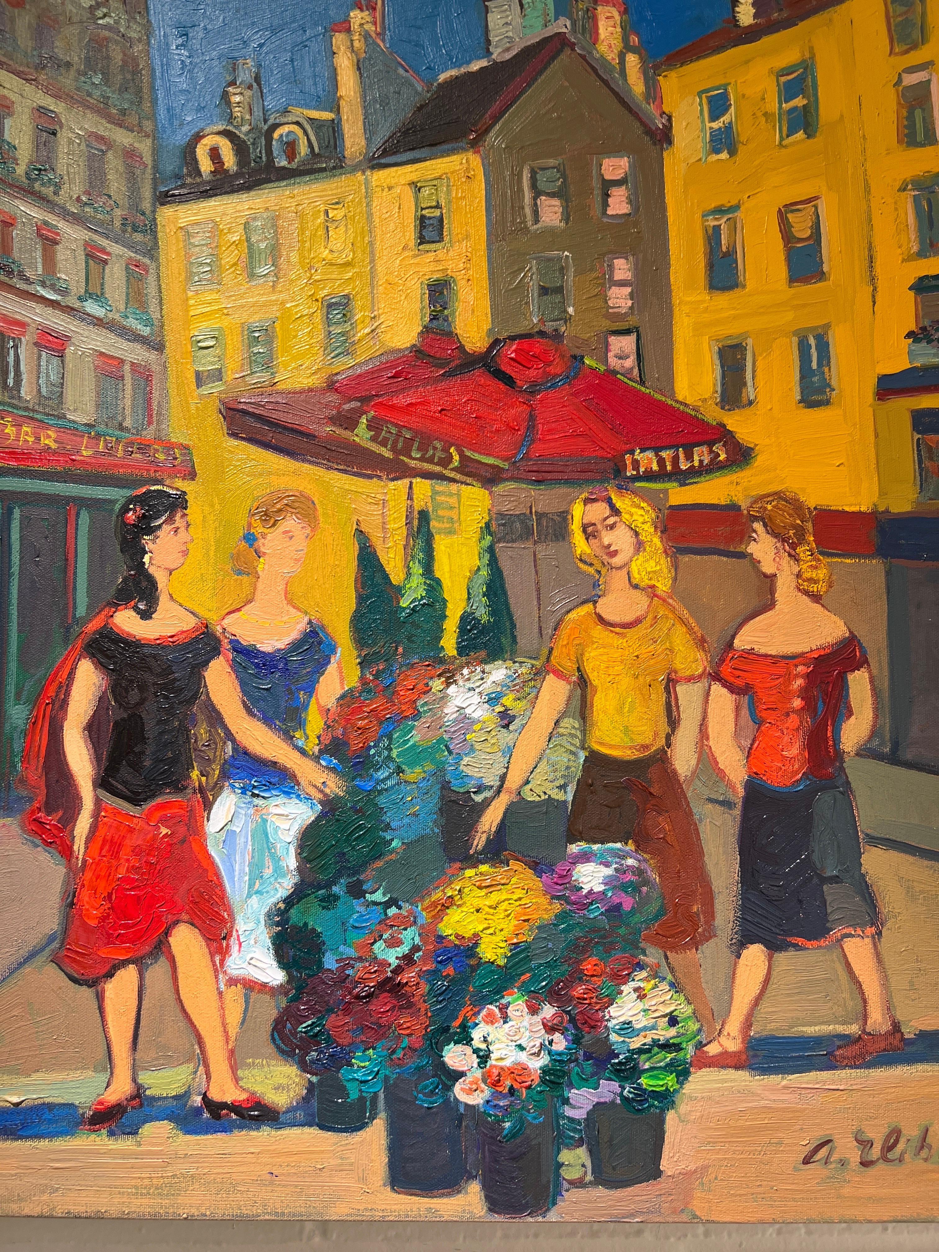 Art contemporain, marché aux fleurs à Saint-Germain-des-Prés, Paris.  - Contemporain Painting par Areg Elibekian