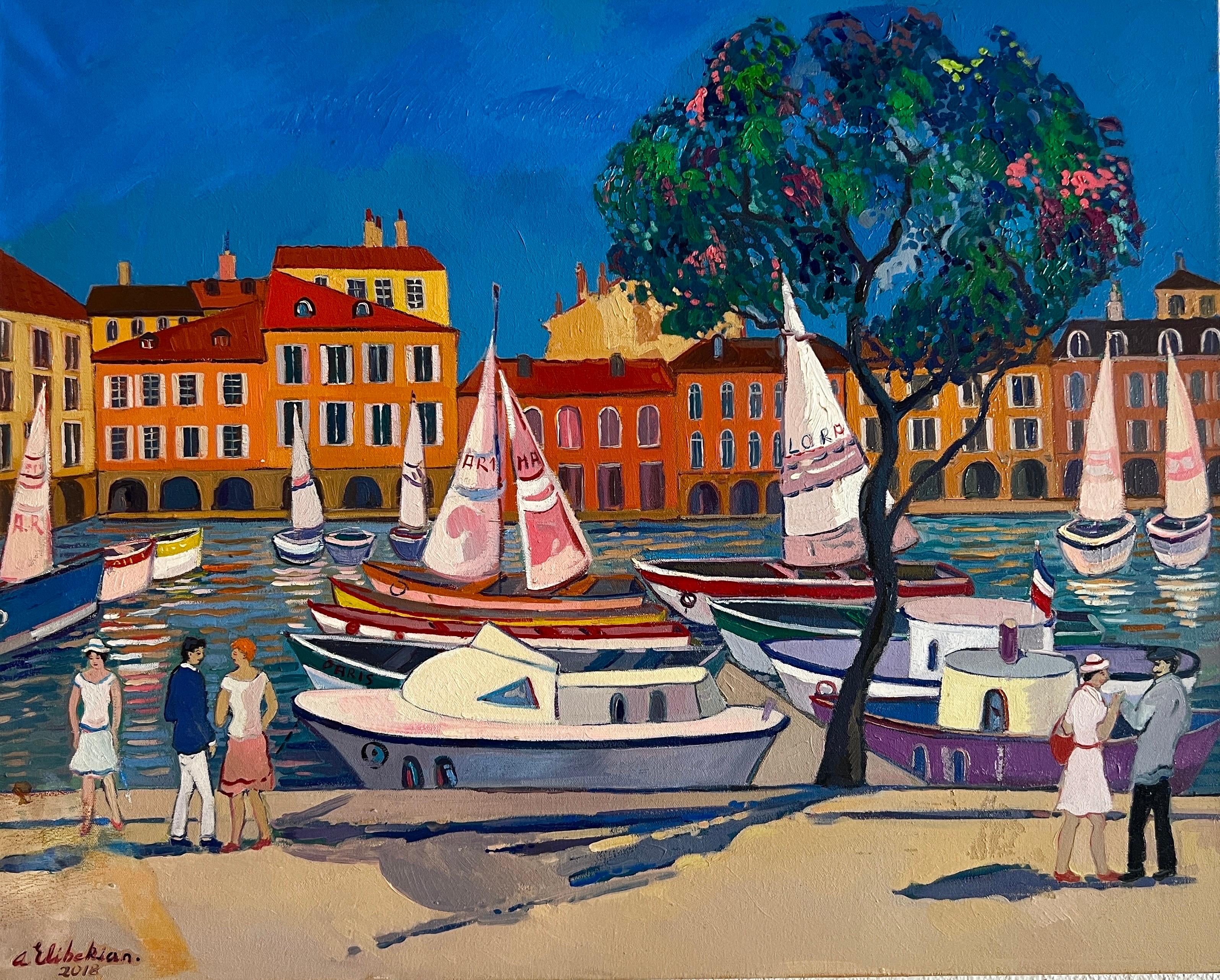 Óleo contemporáneo Puerto de Marsella, arte de Marsella. en venta 2