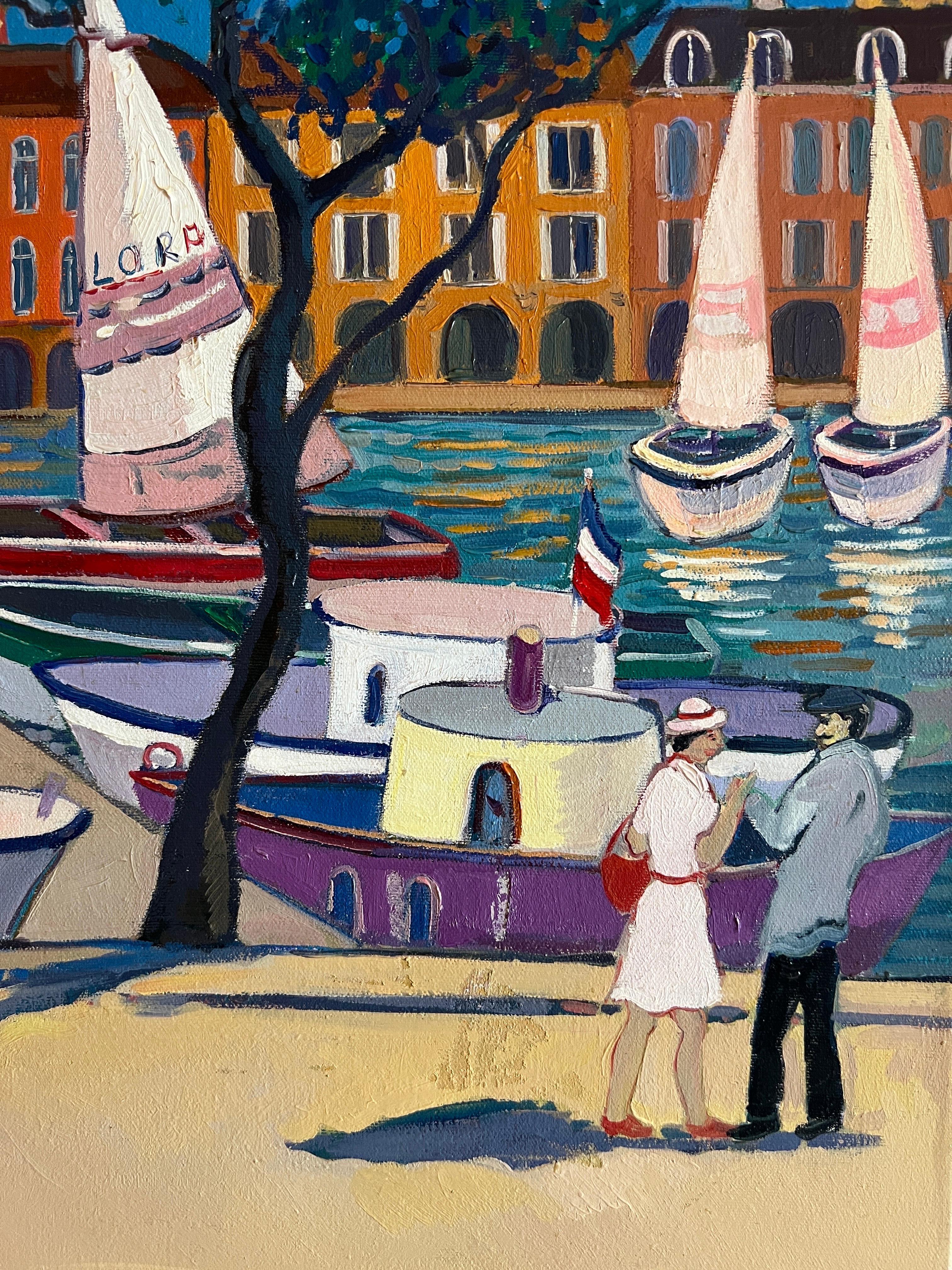 Óleo contemporáneo Puerto de Marsella, arte de Marsella. en venta 3