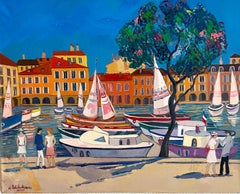Quadro ad olio contemporaneo Porto di Marsiglia, arte di Marsiglia.