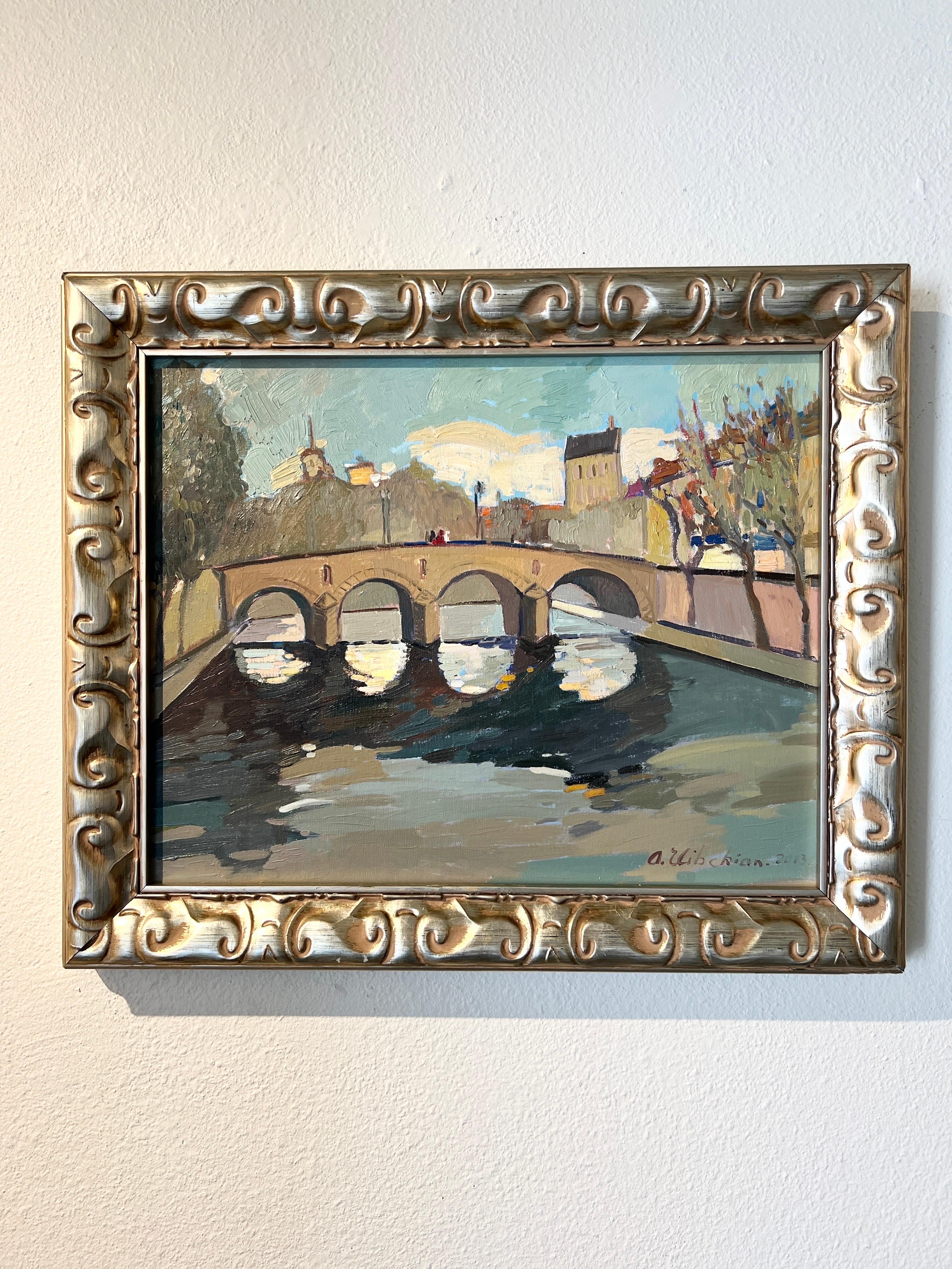 Contemporary  Paris, Pont Marie Paris, Paris. - Impressionist Painting by Areg Elibekian