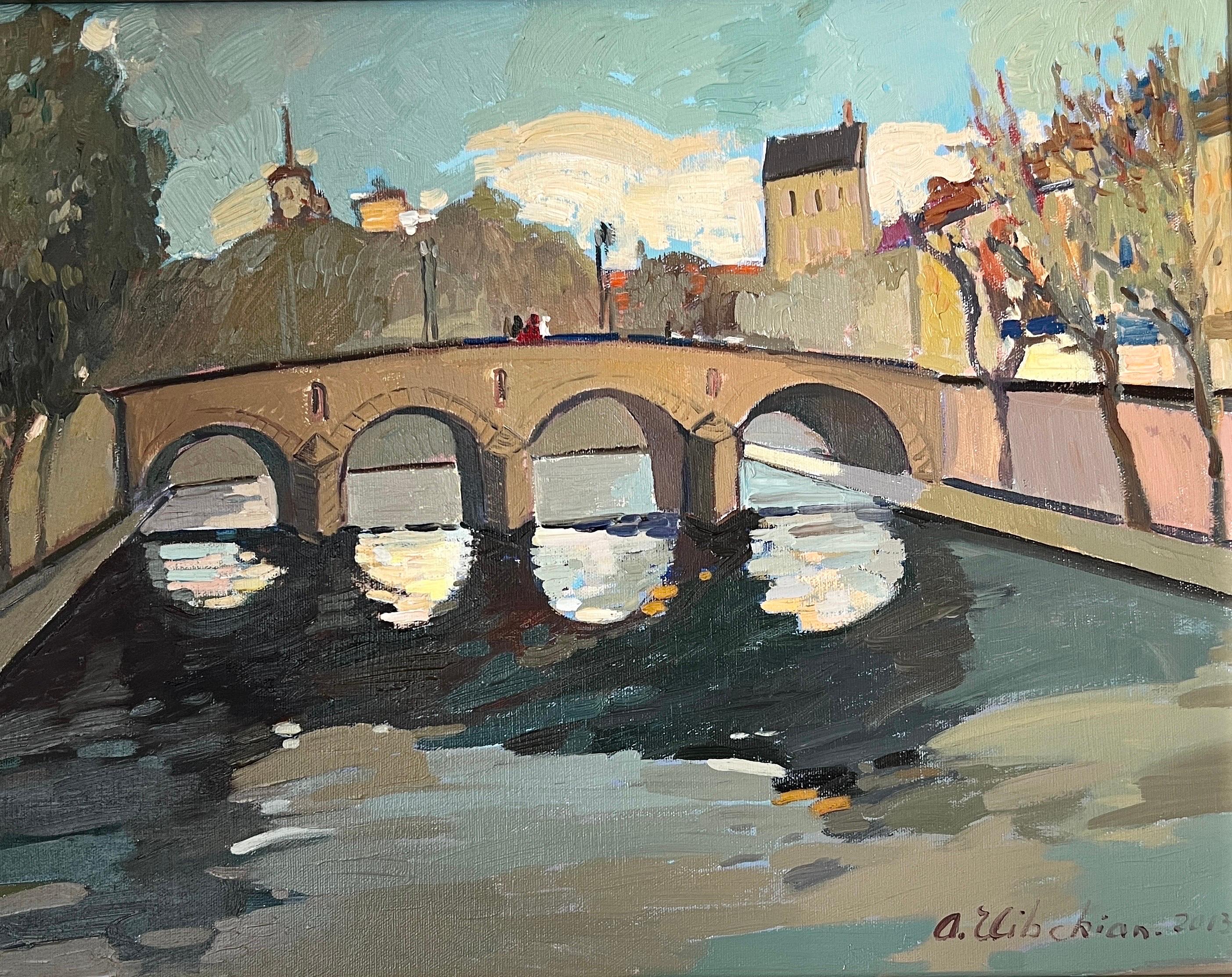 Landscape Painting Areg Elibekian - Contemporain  Paris, Pont Marie Paris, Paris.