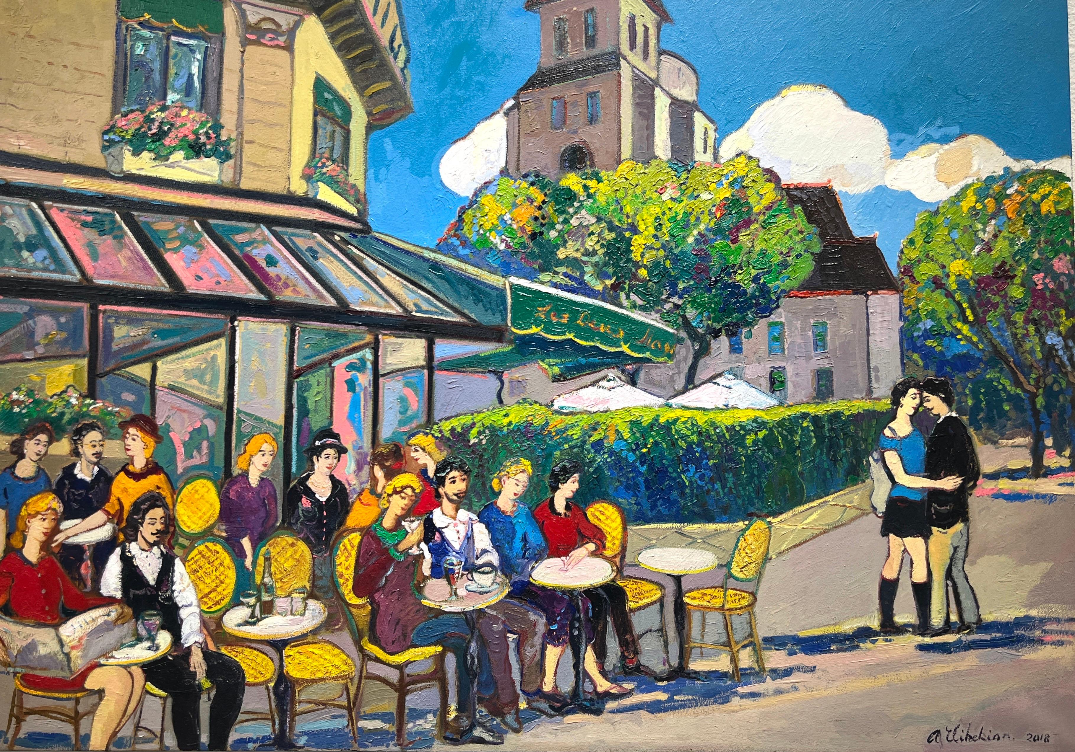 Areg Elibekian Landscape Painting - Contemporary Paris scenery, Les Deux Magots, Paris. 