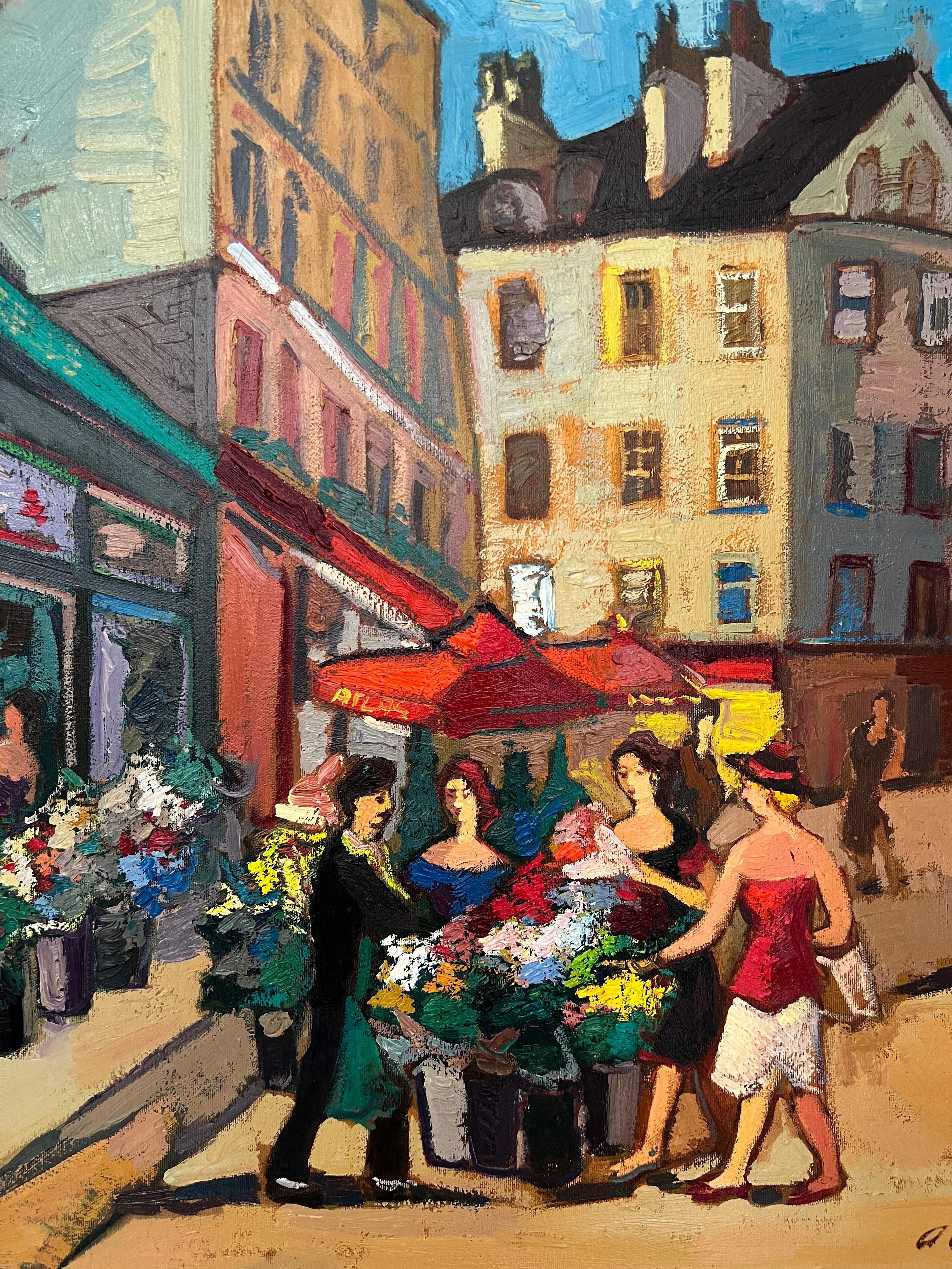 Contemporary view, Flower market in Rue de Buci, Paris. Paris flower market.  - Painting by Areg Elibekian