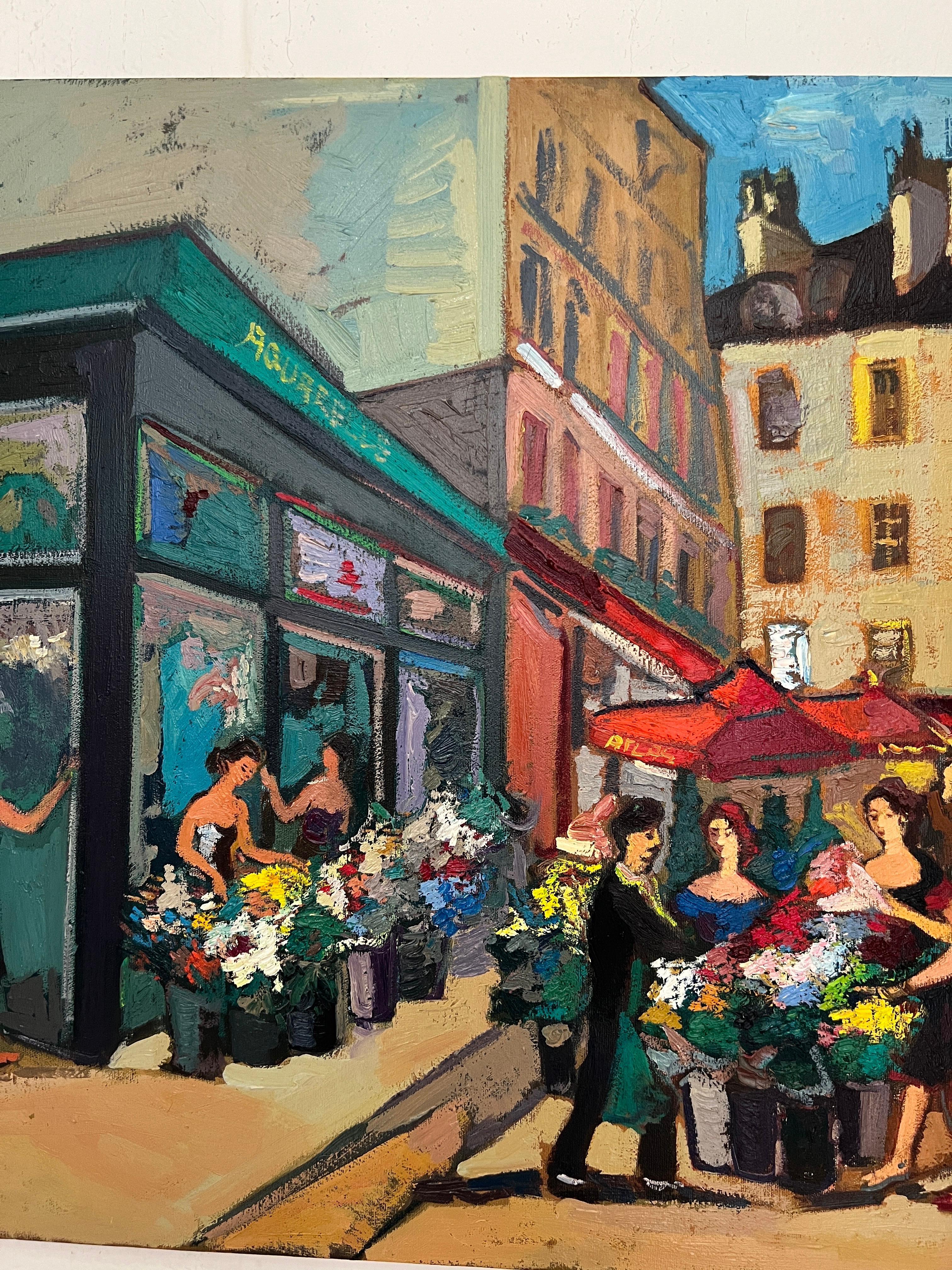 Vue contemporaine, marché aux fleurs de la rue de Buci, Paris. marché à fleurs de Paris.  en vente 1