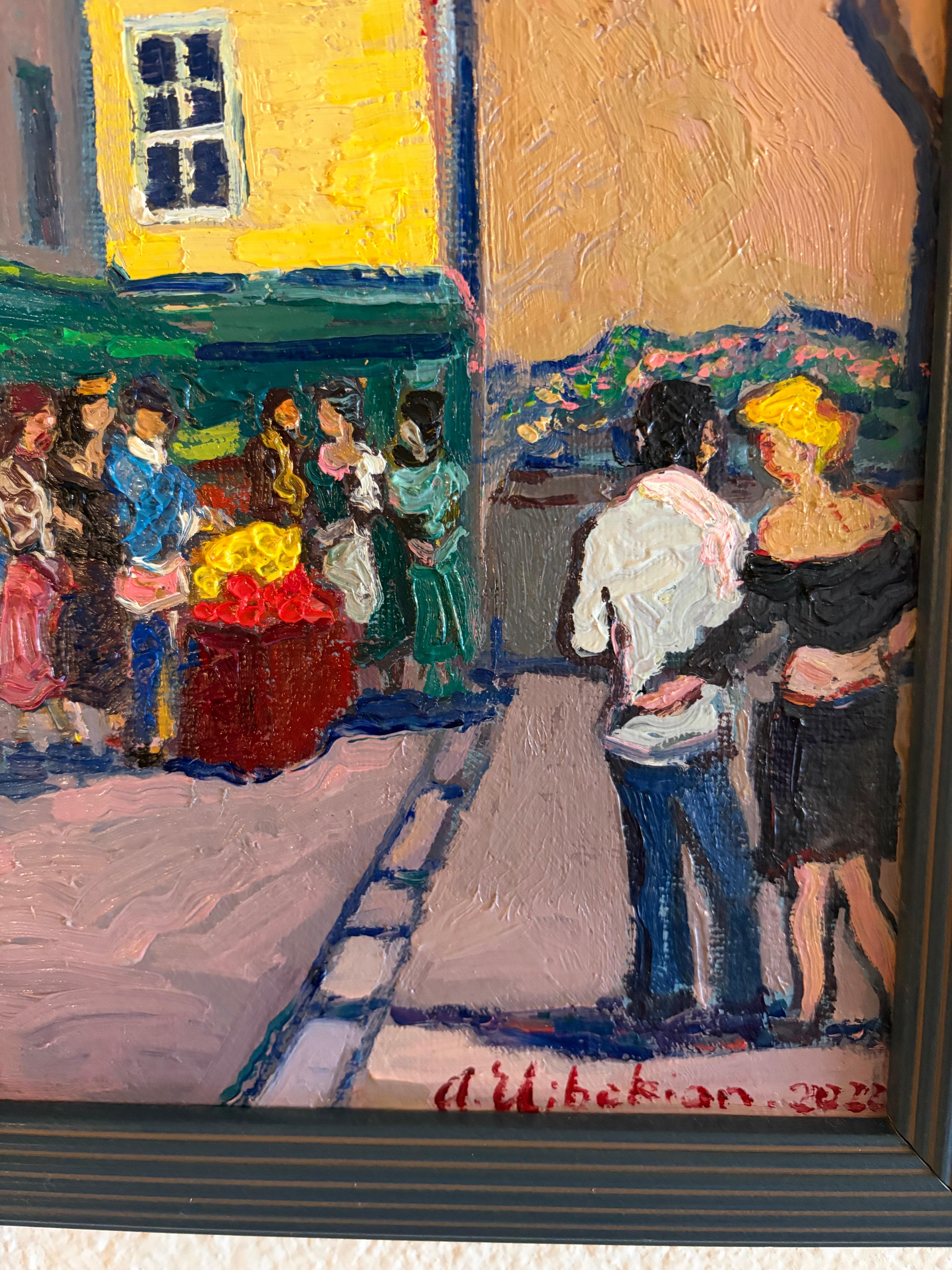 Marché du Marché à Paris. - Impressionnisme Painting par Areg Elibekian
