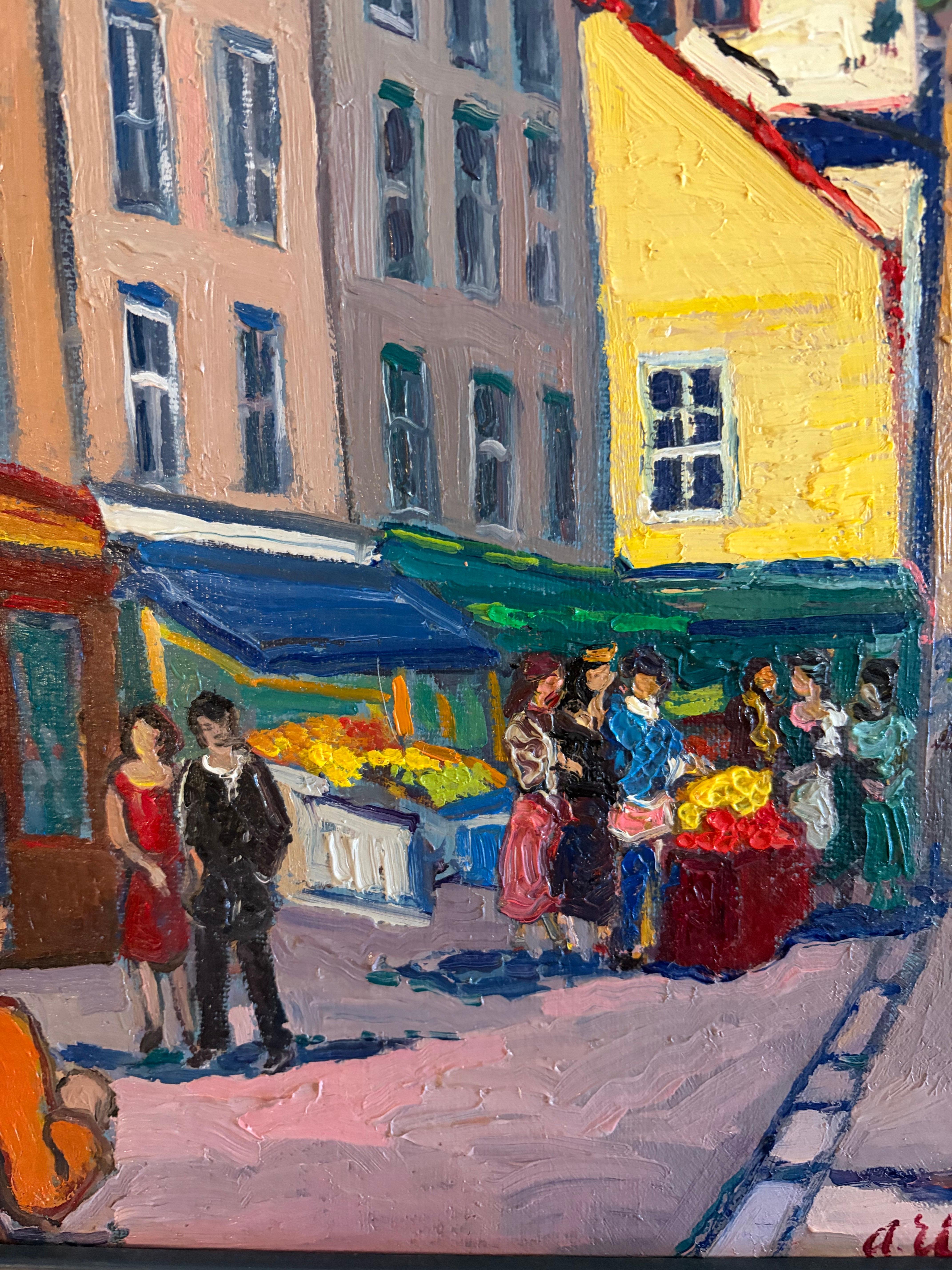 La taille de la peinture à l'huile est de 11x14 pouces (sans encadrement), huile sur toile.
Signé en bas à droite
Peint à Paris, dans le quartier du Marché aux Fleurs
Cette scène de rue vibrante d'Areg Elibekian capture le charme vivant de Paris
