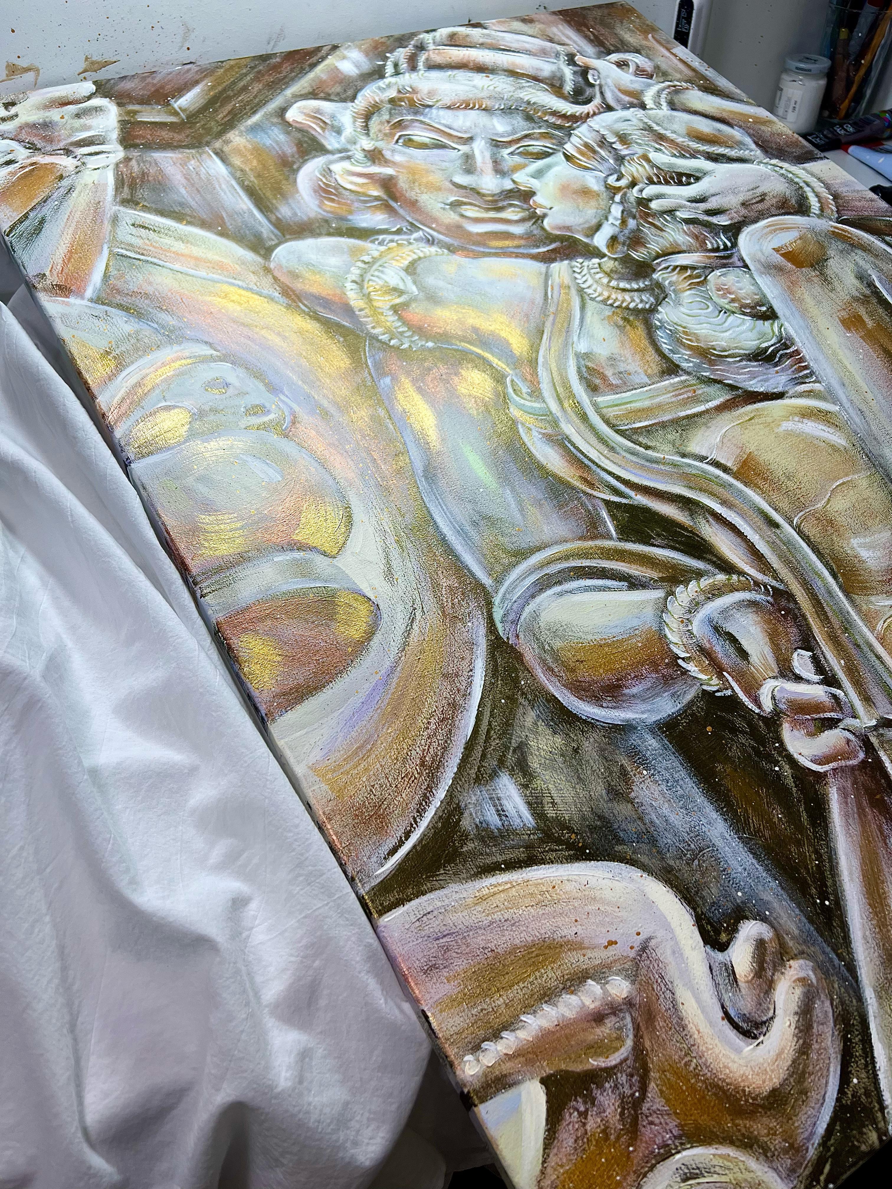 Au-delà du temps - Gris Abstract Painting par AreiRa