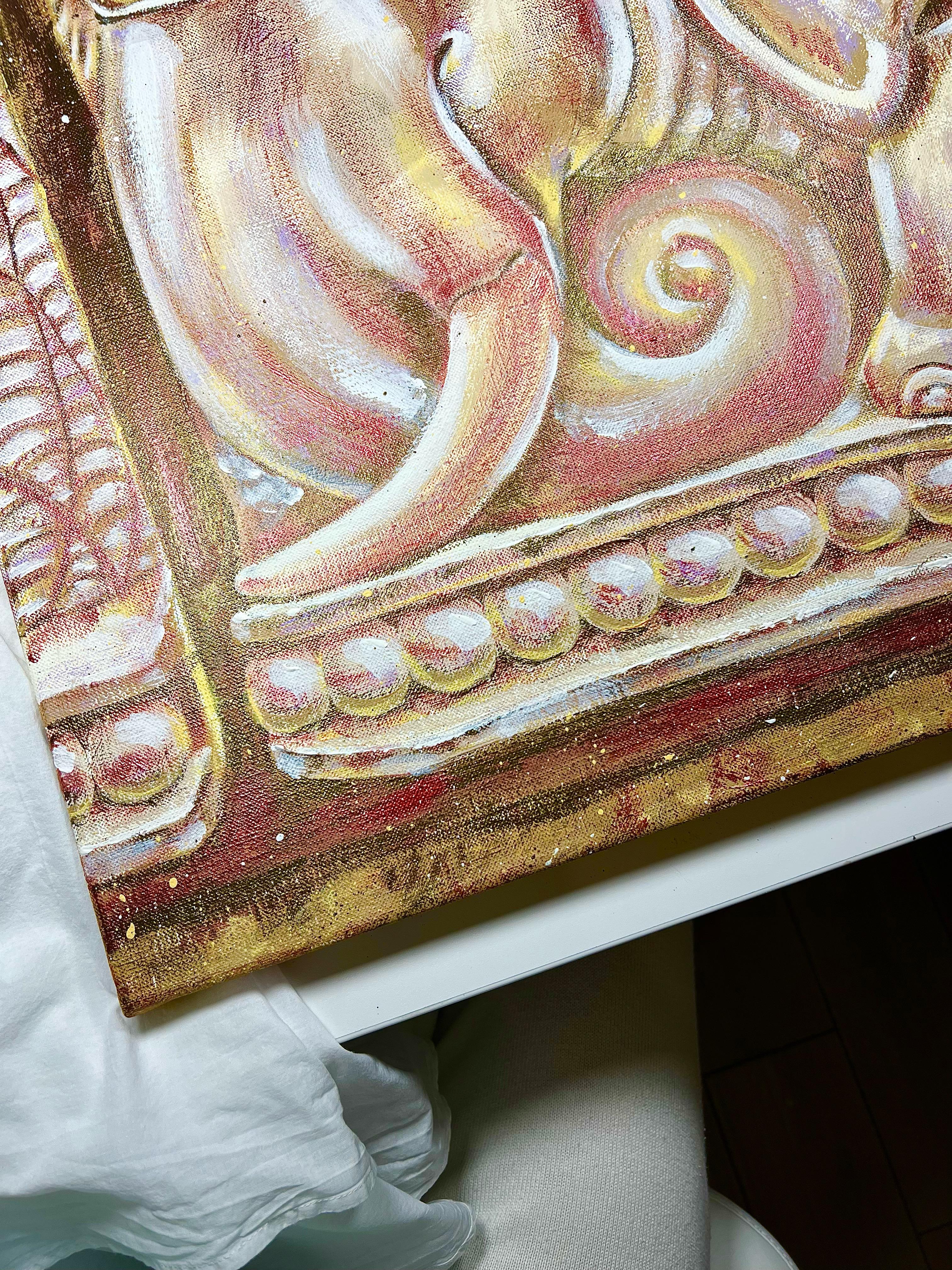 Blessed elephant calf. - Brown Abstract Painting by AreiRa