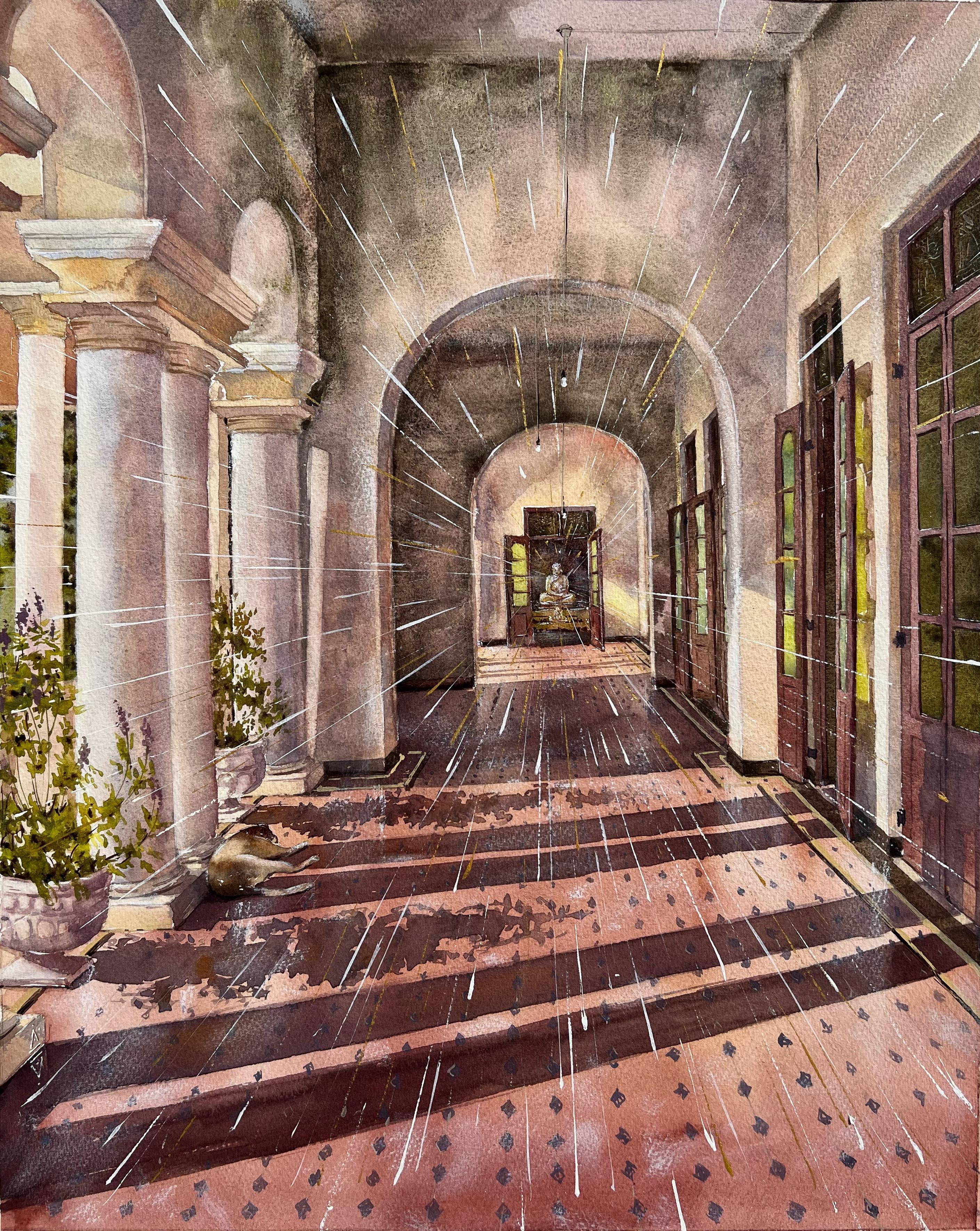 Bouddha du château de Richmond - Marron Landscape Painting par AreiRa