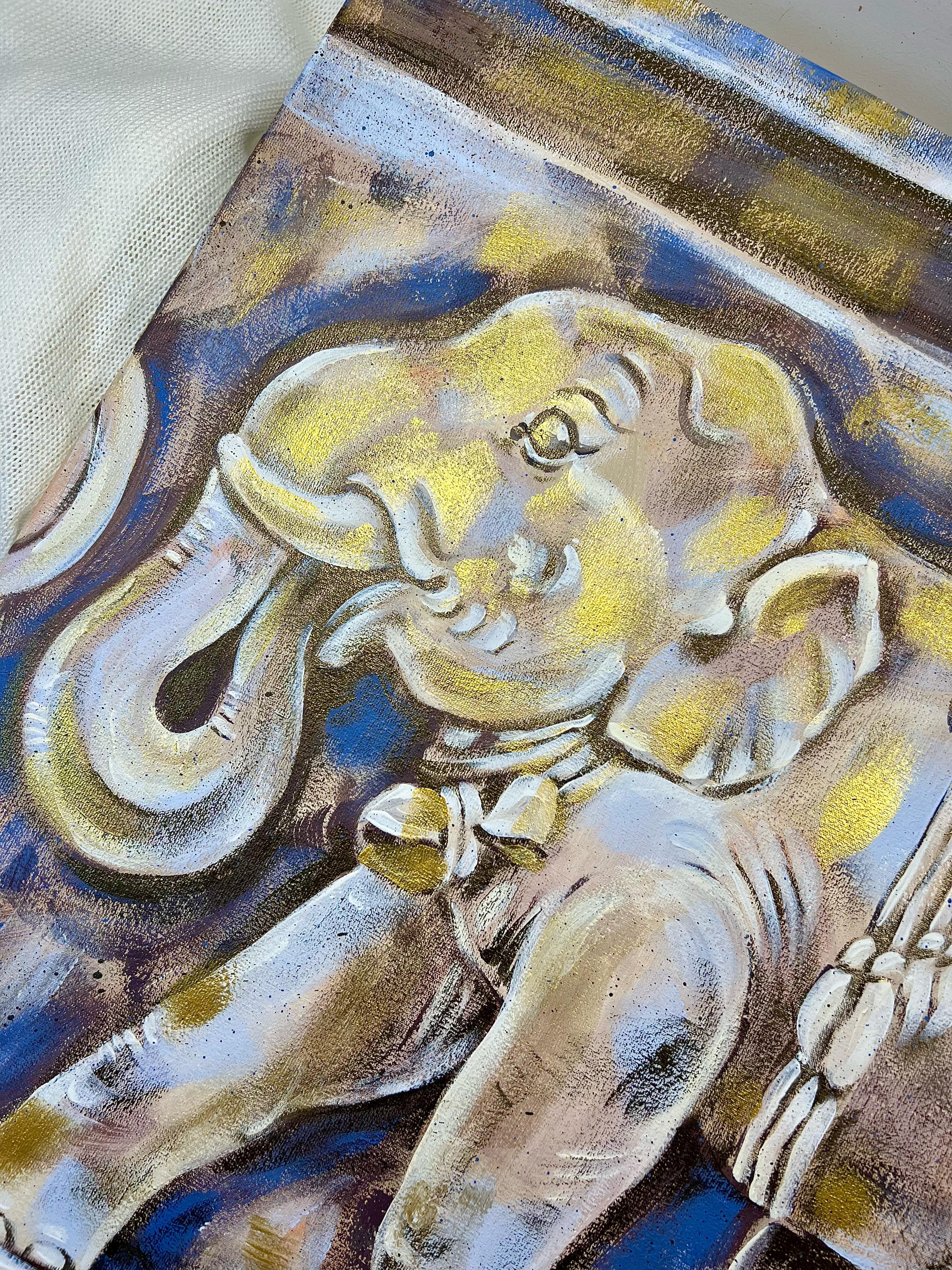Golden Elephant Calf - Painting by AreiRa