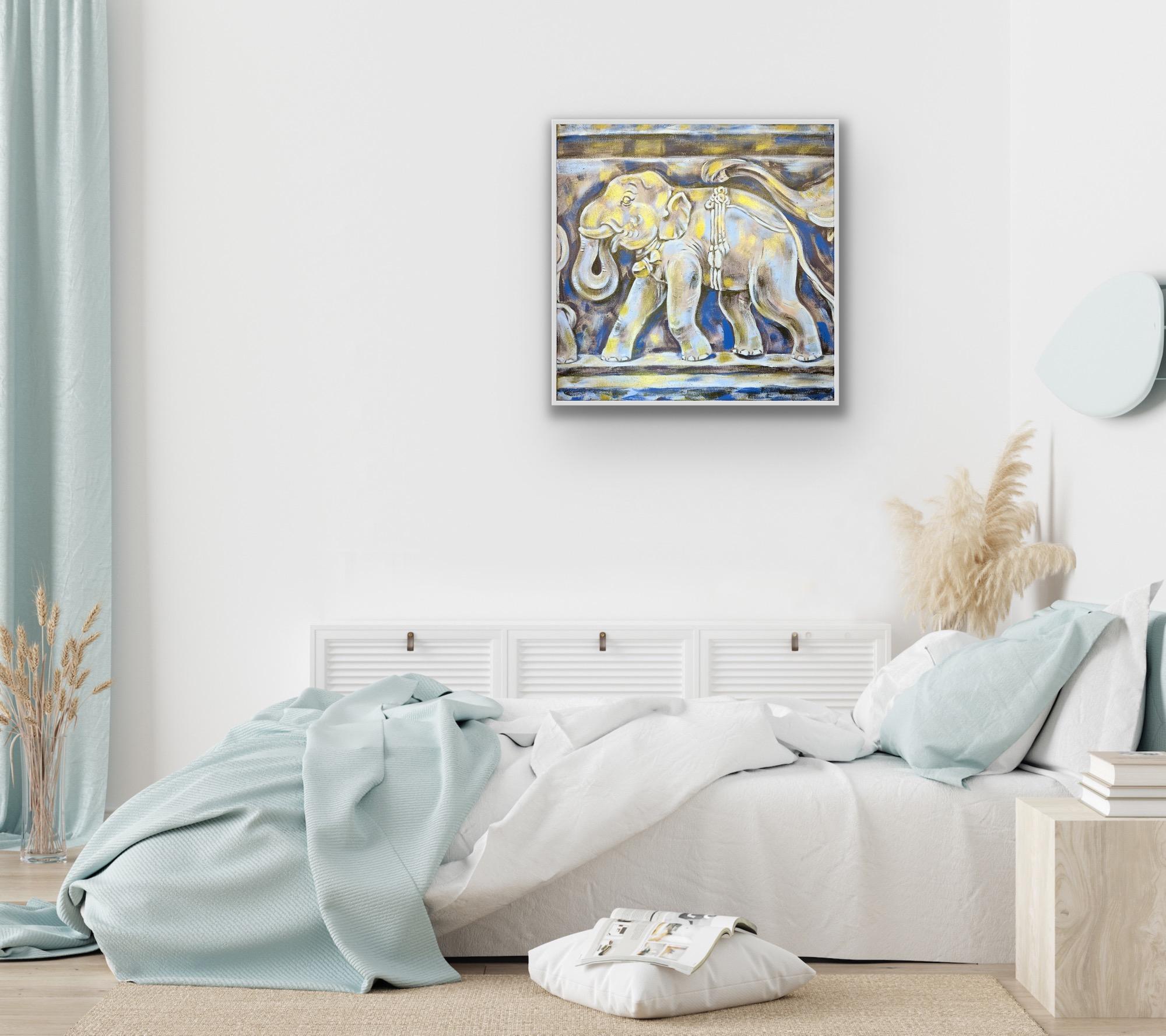 Golden Elephant Calf - Gray Interior Painting by AreiRa
