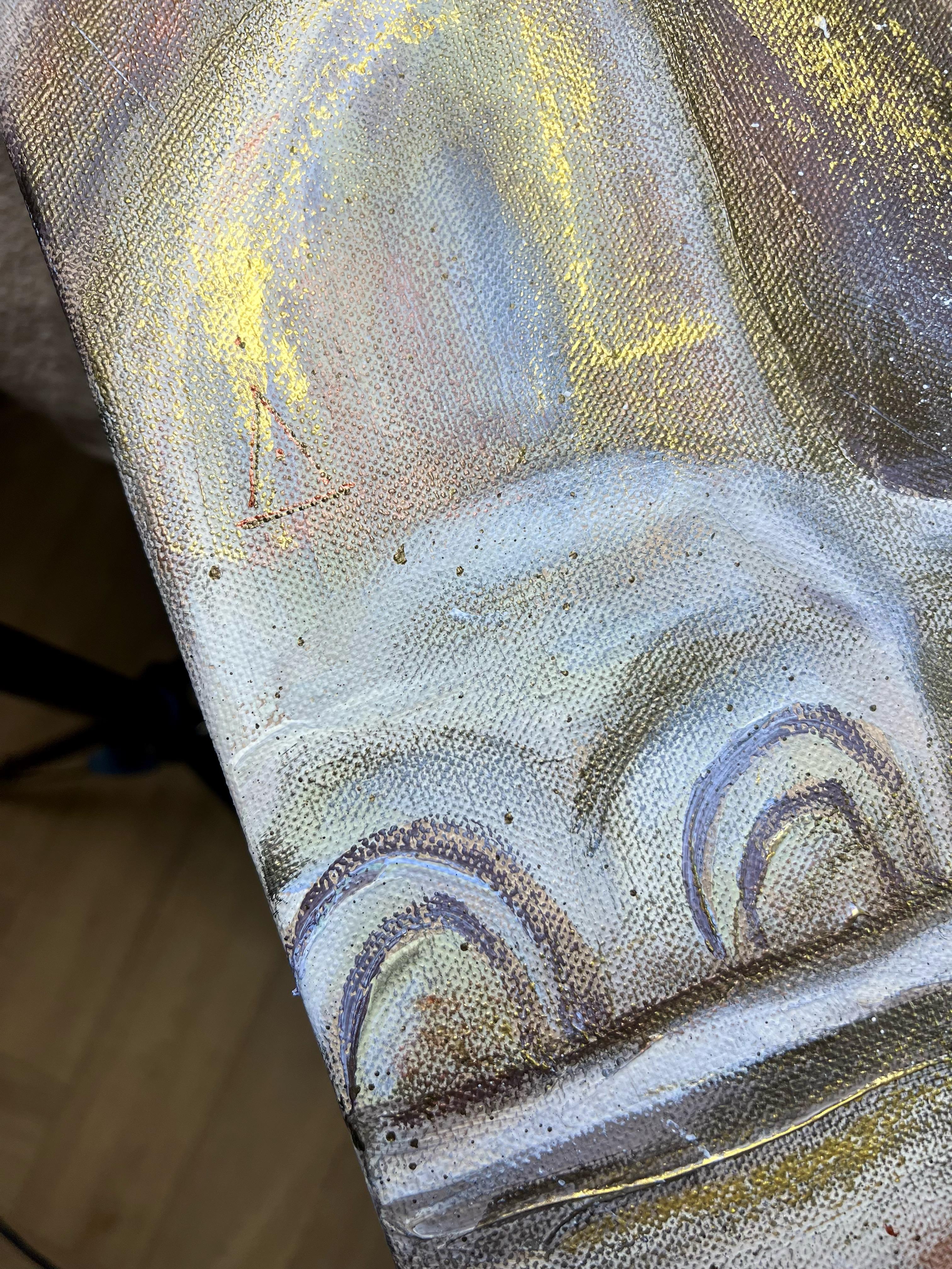 The painting animates a fragment of a temple relief as a conscious presence filled with quiet breath.

The uniquely intimate themes of loving relations traditionally adorn the outer walls of the Khajuraho temples, presenting life as an indivisible