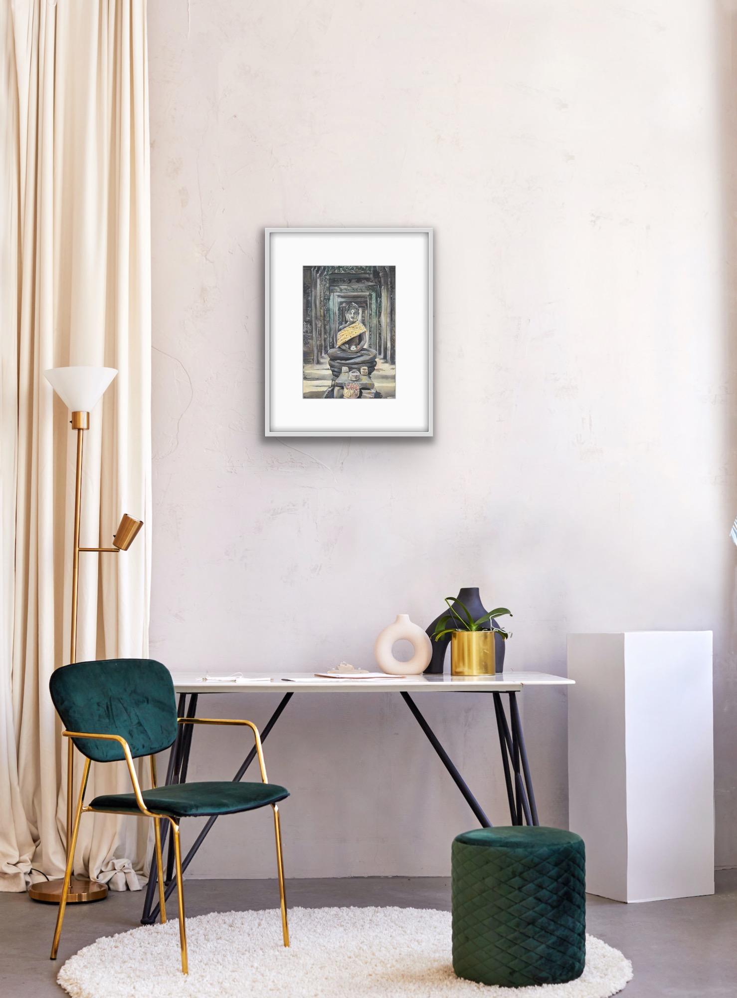 Sunny Buddha. - Gray Abstract Painting by AreiRa