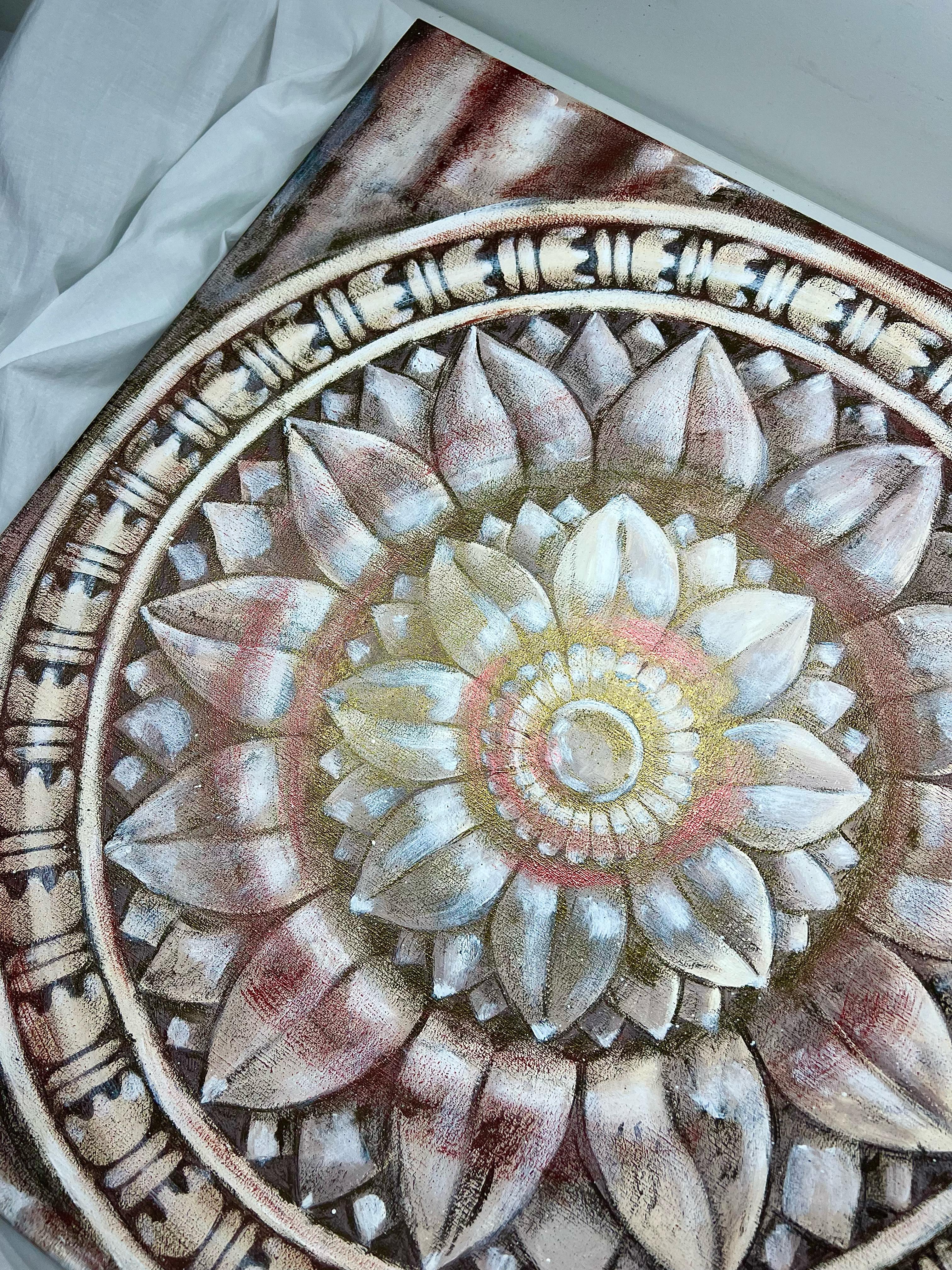Temple lotus. White and red. For Sale 5
