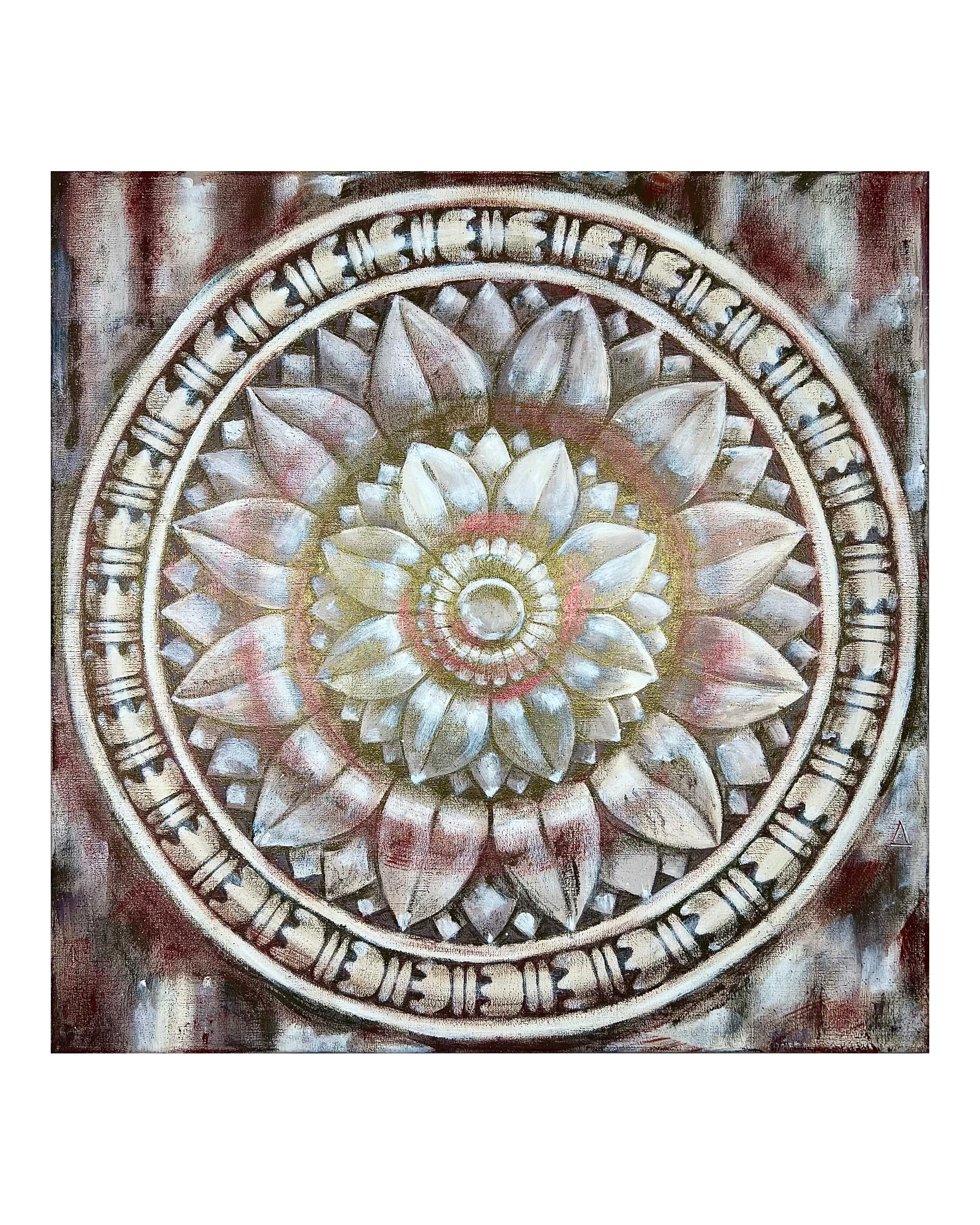 Temple lotus. White and red. - Painting by AreiRa
