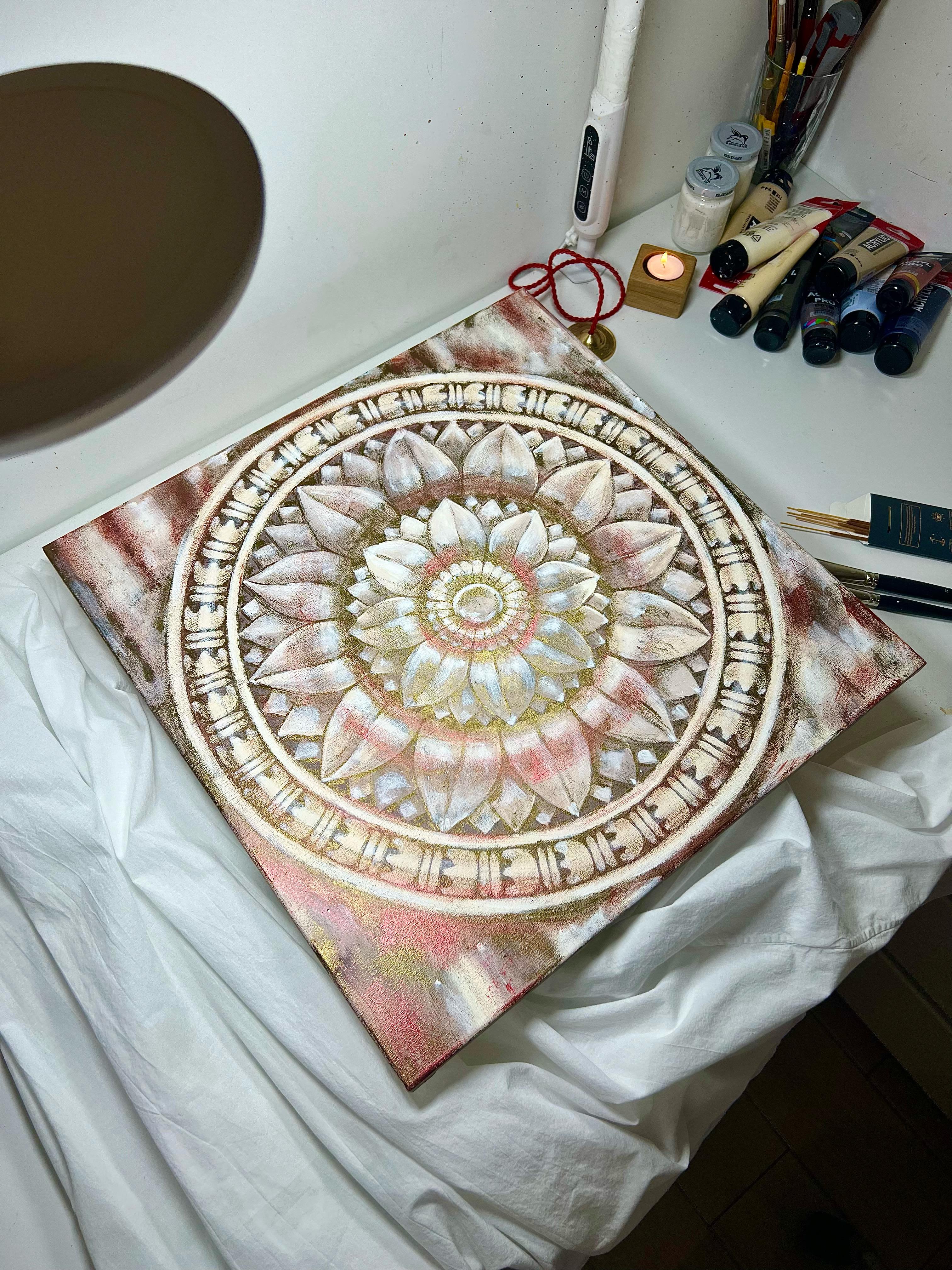 Temple lotus. White and red. - Aesthetic Movement Painting by AreiRa